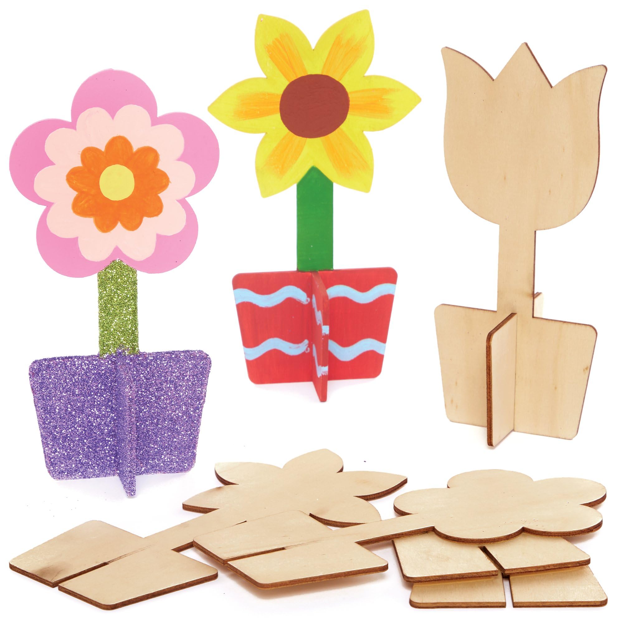 Baker Ross Flower 3D Wooden Stand Up Decorations - Pack of 6 Kits | 16cm Height 1