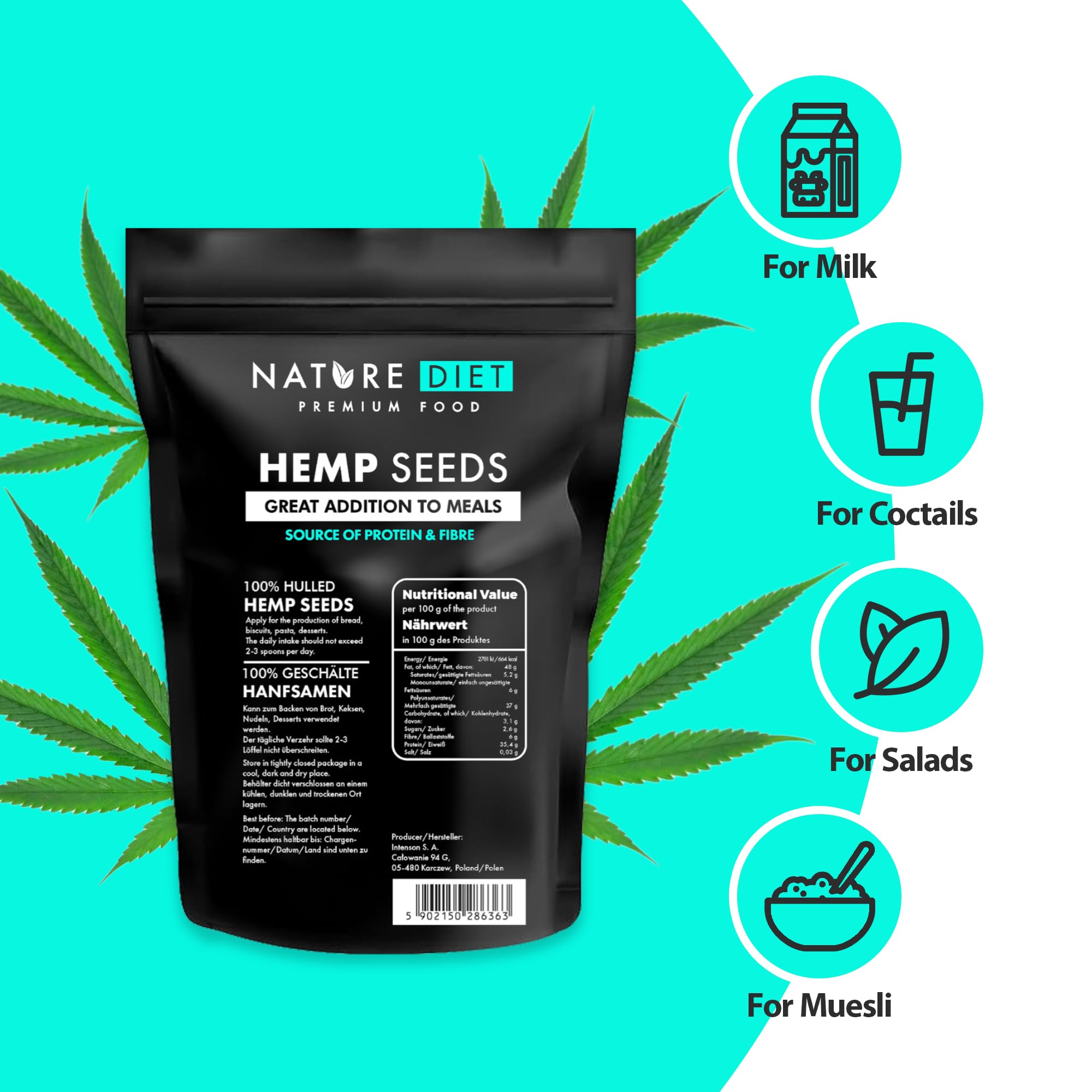 Nature Diet Hulled Hemp Seeds - 1000g Pack | High Protein & Fiber | Vegan & Gluten-Free 5