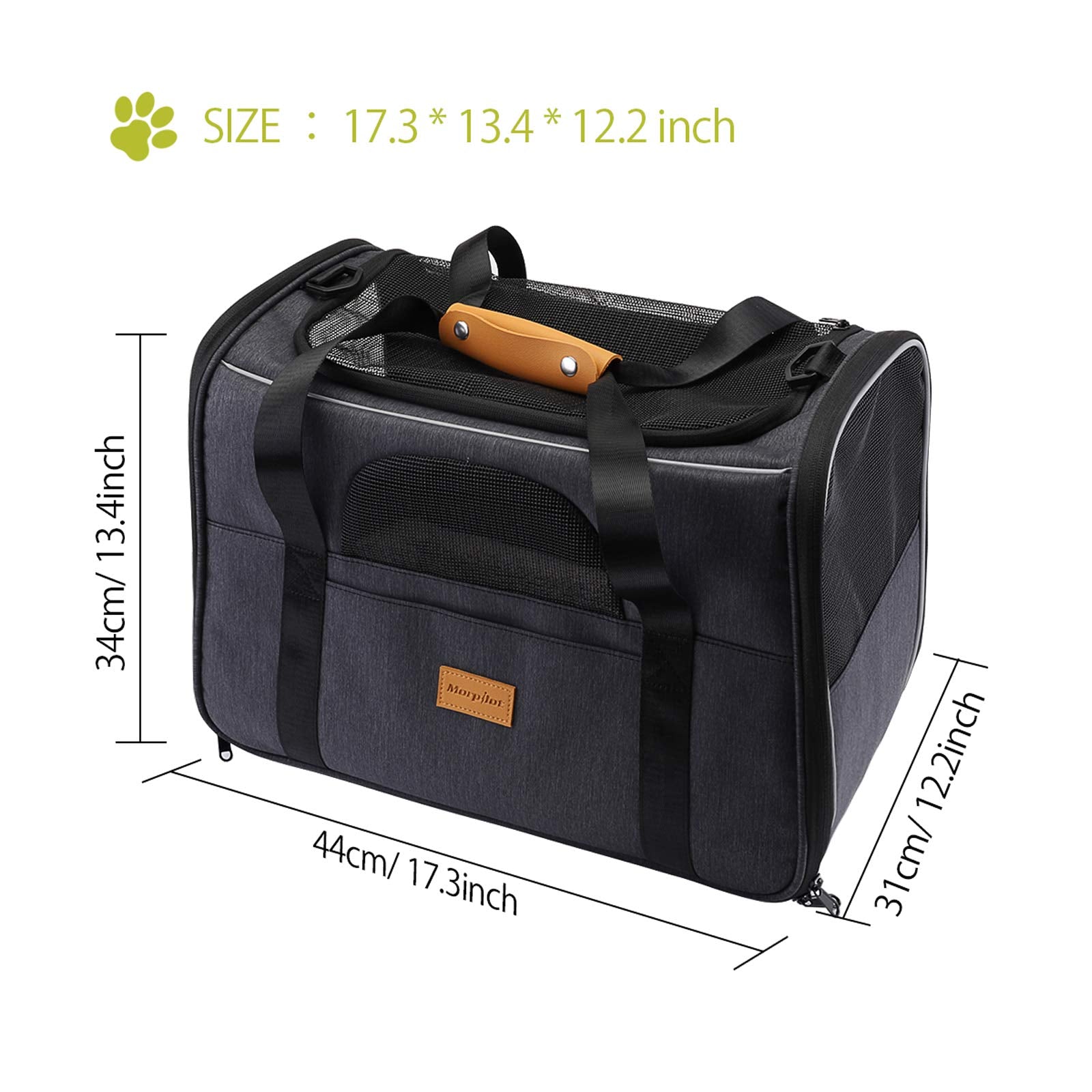 morpilot Airline Approved Soft-Sided Pet Carrier - Black Grey | Up to 7kg/15 lbs