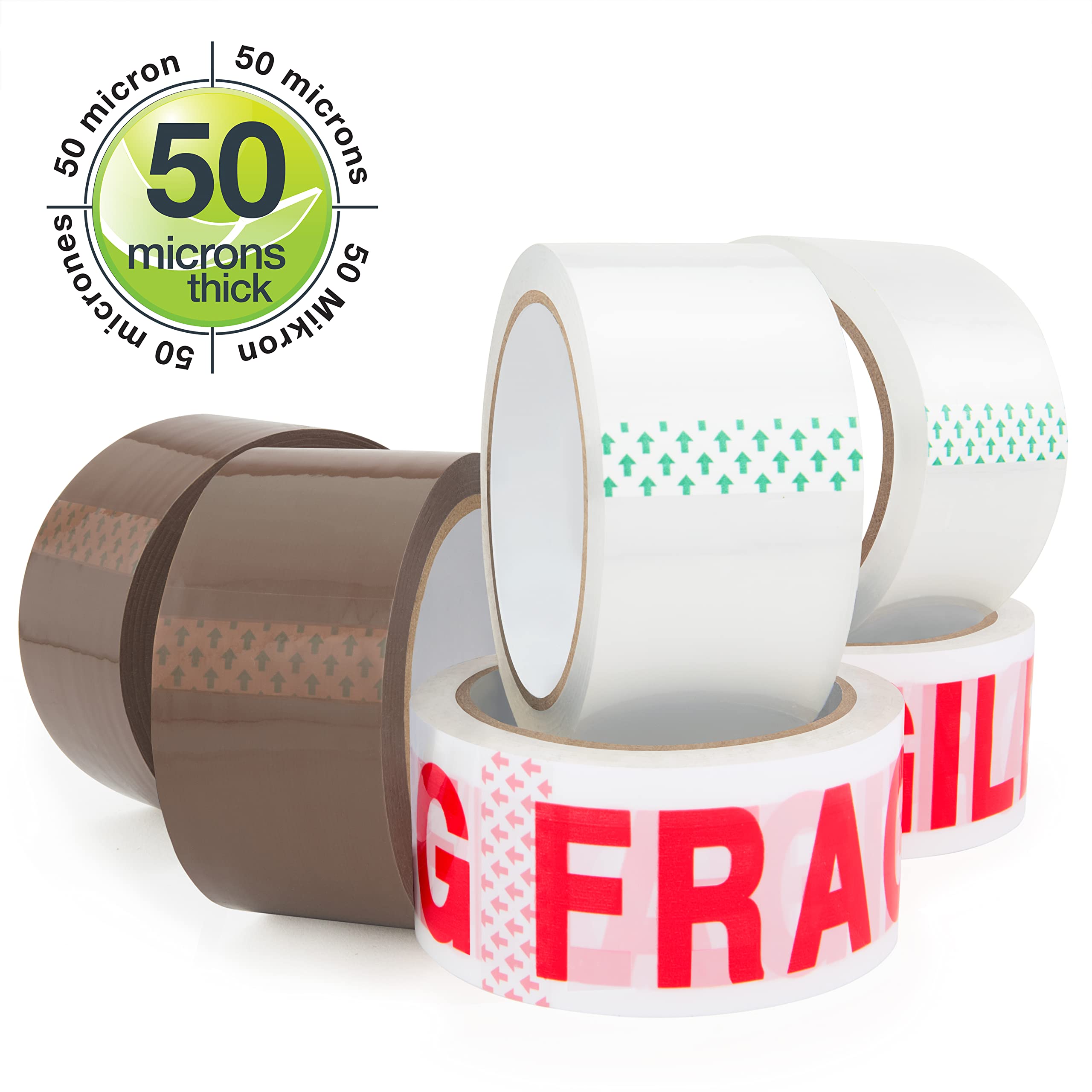 RAPESCO Strong Packing Tape Variety Pack - 6 Rolls, 50mm Wide, 50m Length | Moisture Resistant 6