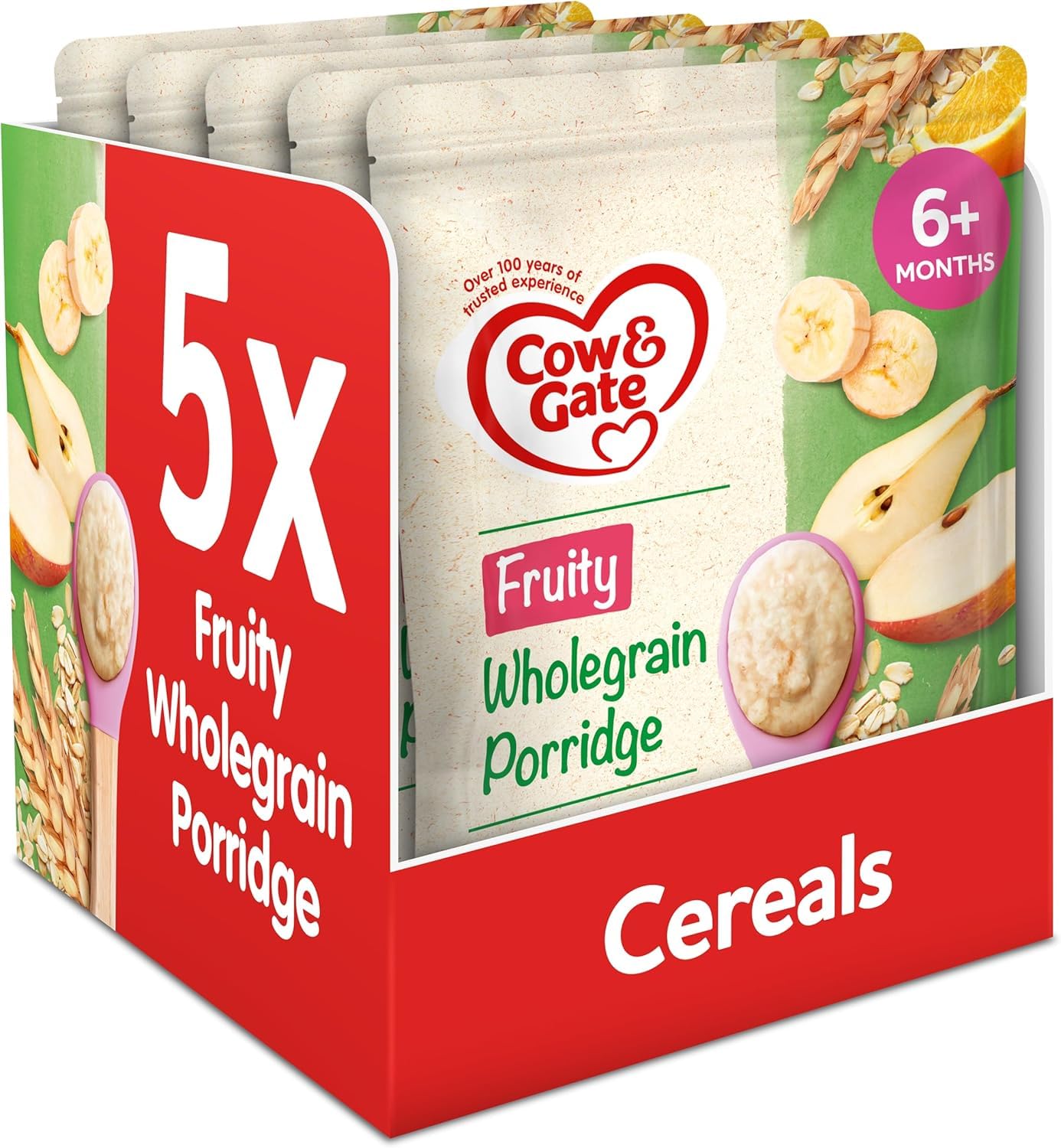 Cow & Gate Fruity Wholegrain Porridge Baby Food Cereal, 6+ Months, 125g