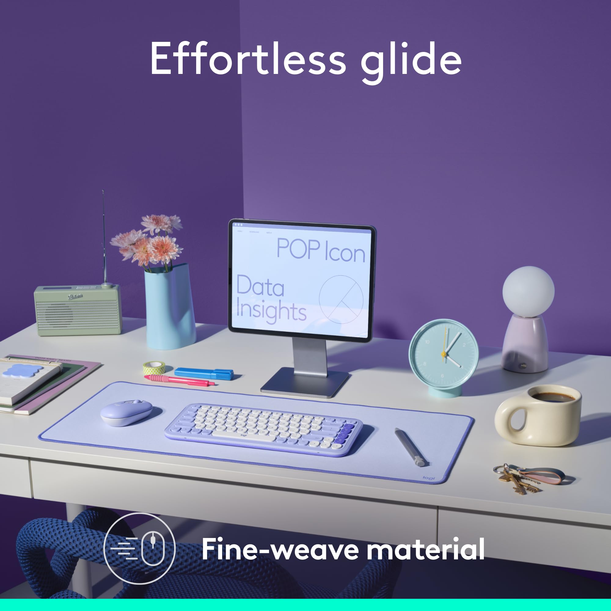 Logitech Studio Series Multifunctional Large Desk Pad - Spill-Resistant, Anti-Fray, Lilac | 70 x 30 cm 6