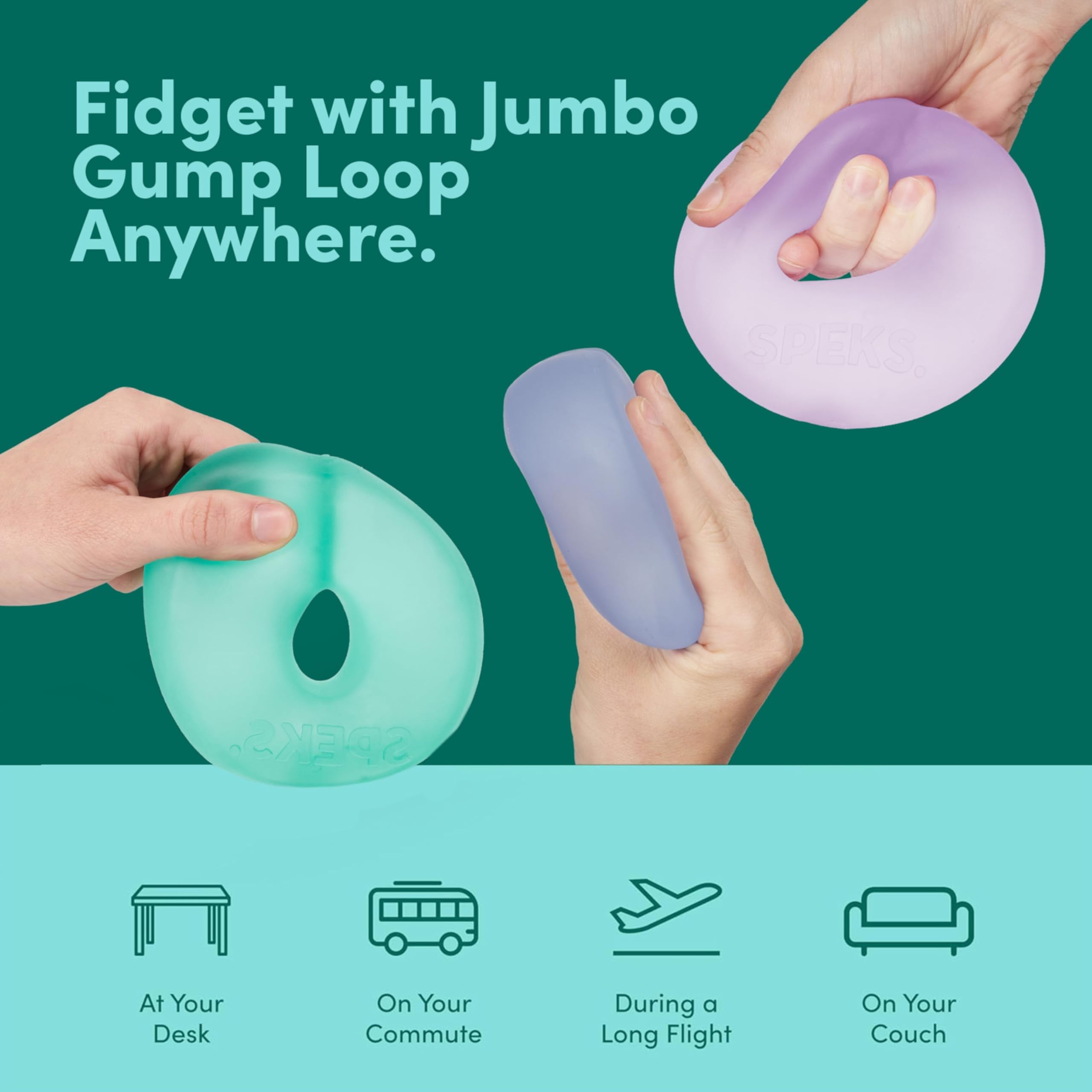 Speks Gump Jumbo Loop Gel-Filled Stress Ball - Ultra-Squishy Fidget Toy | Teal | Large 1 Loop 5