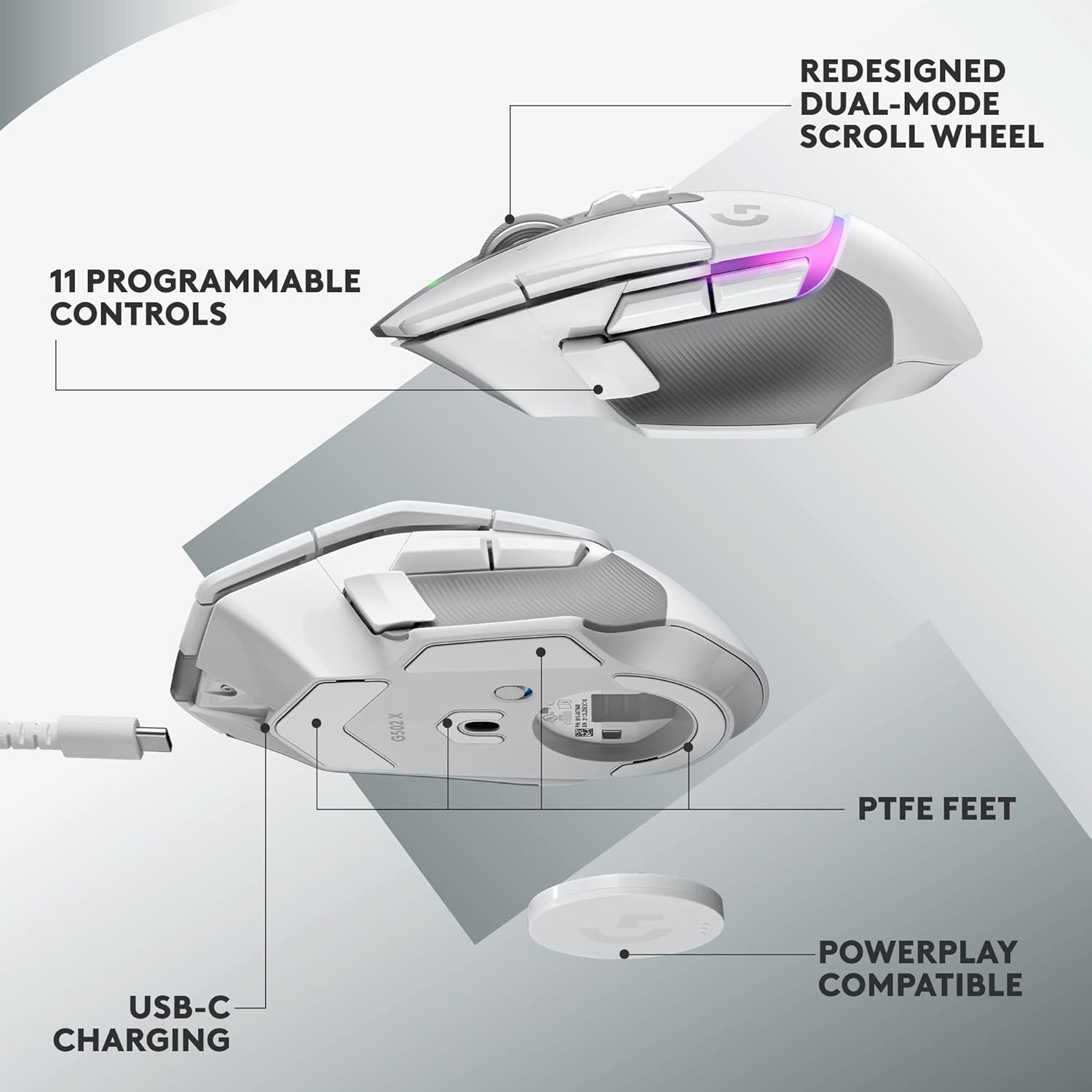 Logitech G502 X PLUS LIGHTSPEED Wireless RGB Gaming Mouse - White 6