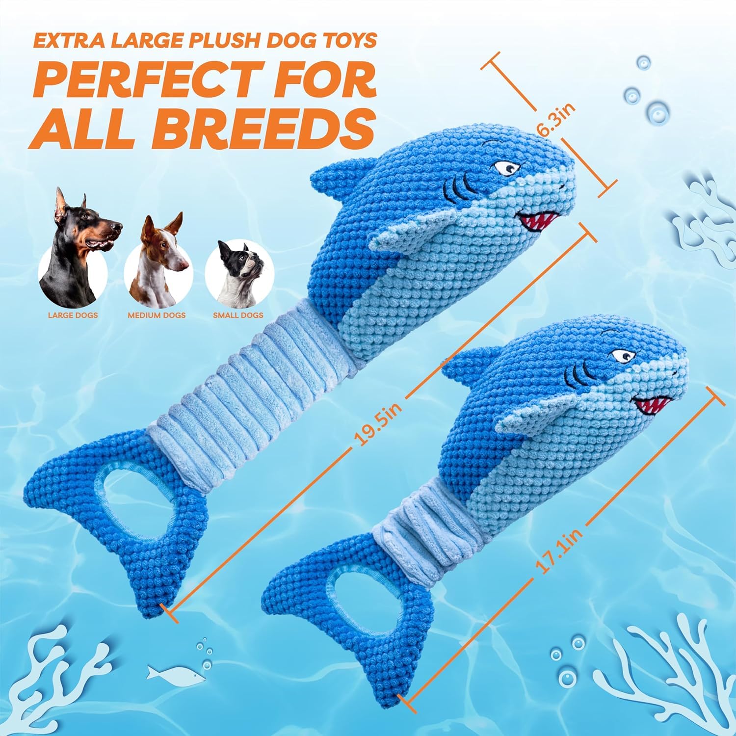 LEGEND SANDY Shark Squeak Toy for Aggressive Chewers | Heavy Duty Tug Toy | Blue 7
