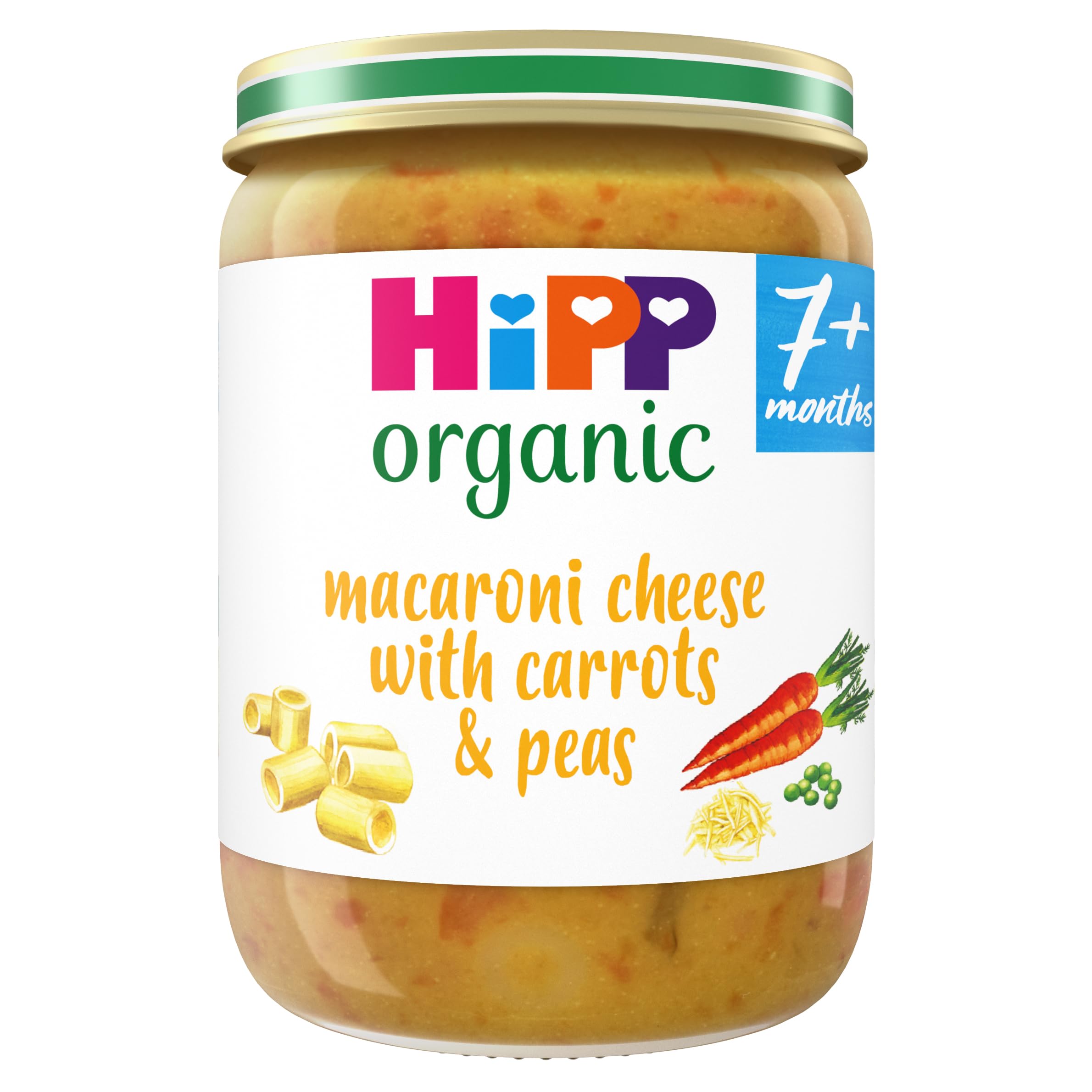 HiPP Organic Macaroni Cheese with Carrots & Peas Baby Food Jar | 6 x 190g | 7+ Months