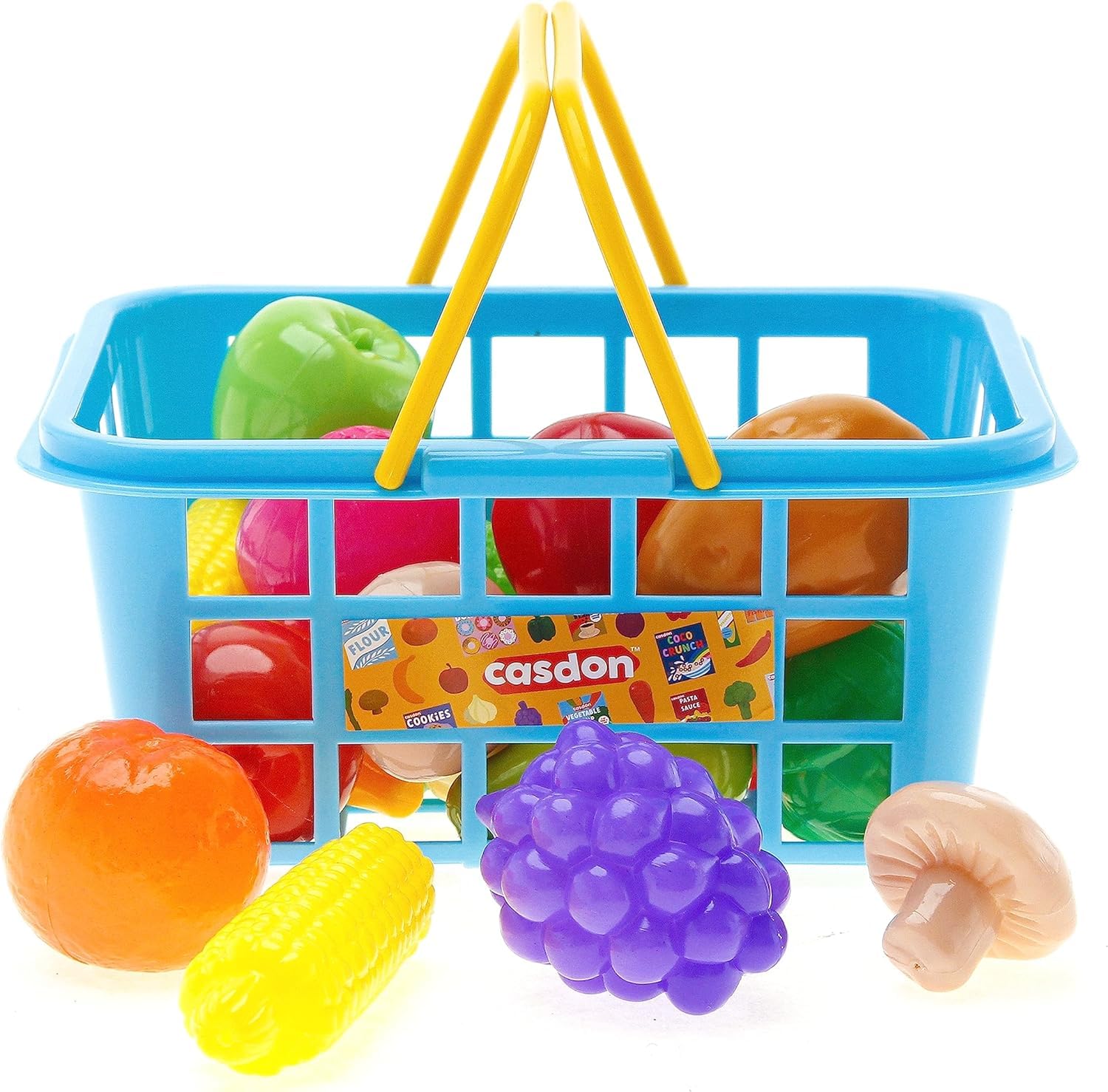 Casdon Fruit & Veg Assorted Toy Basket with 21 Pieces | Ages 2+ | Plastic