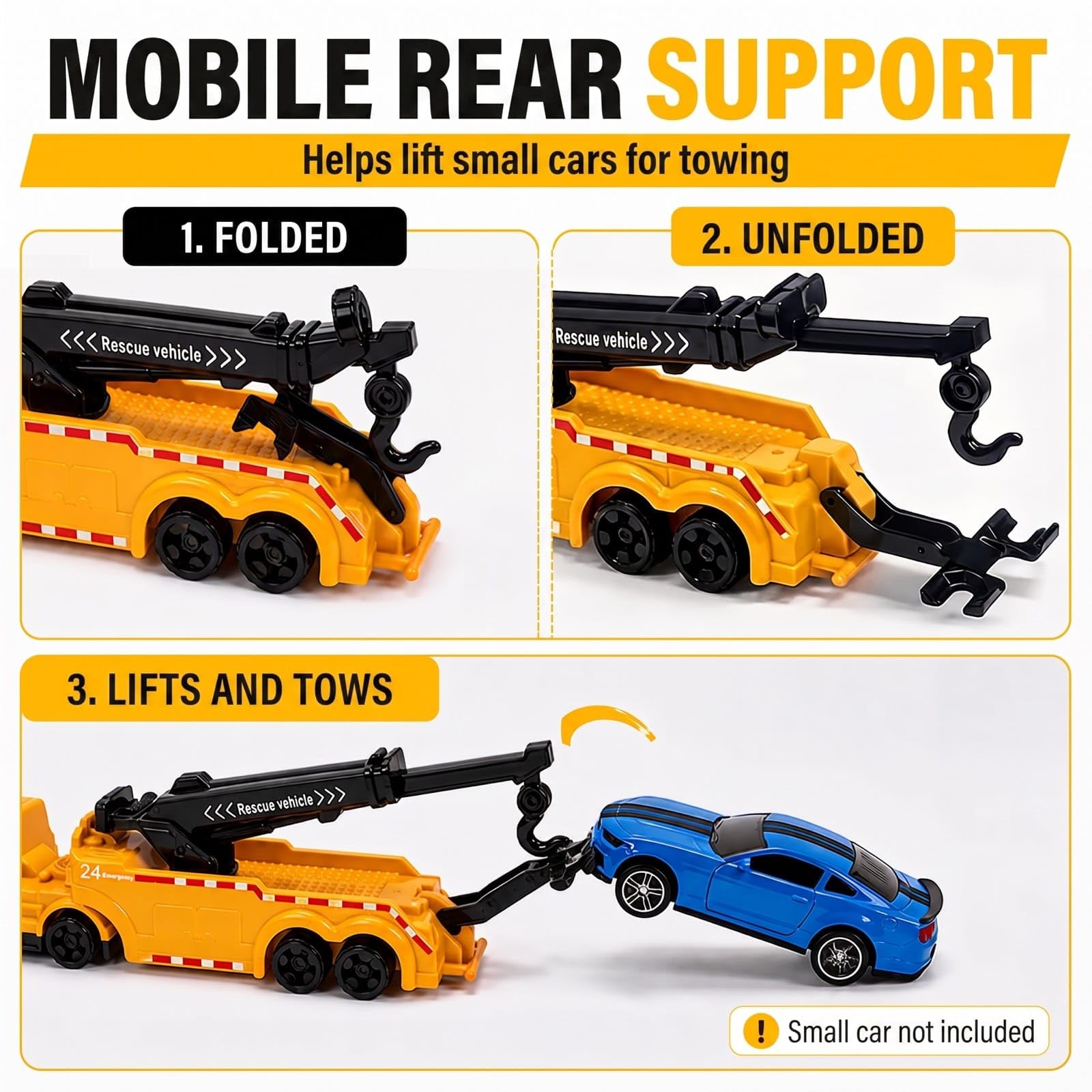GizmoVine Tow Truck Toy - 26cm Metal Rescue Vehicle with 360° Rotating Crane Boom | Ages 3-10 4