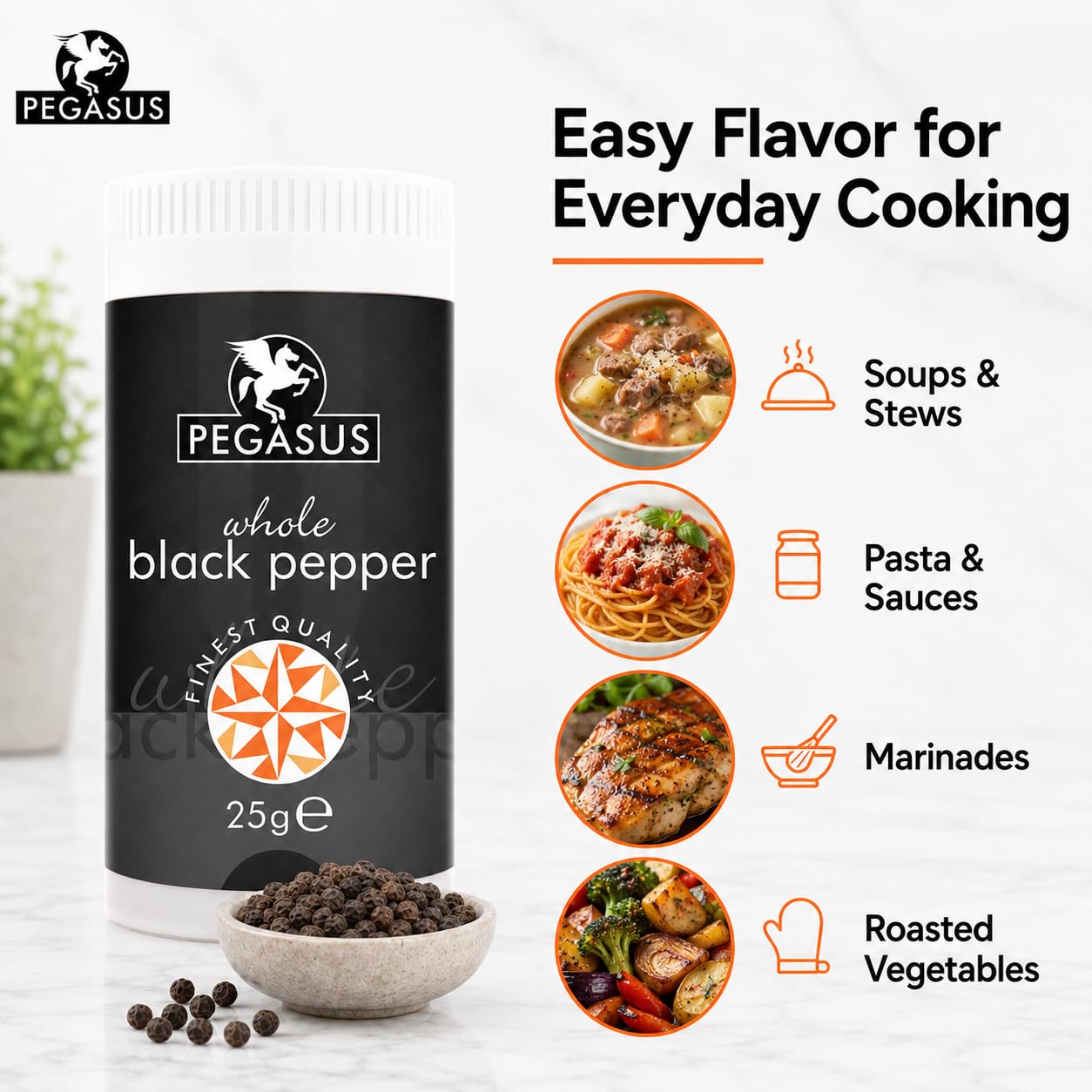 Pegasus Whole Black Pepper - 25g | Premium Peppercorns for Cooking 3