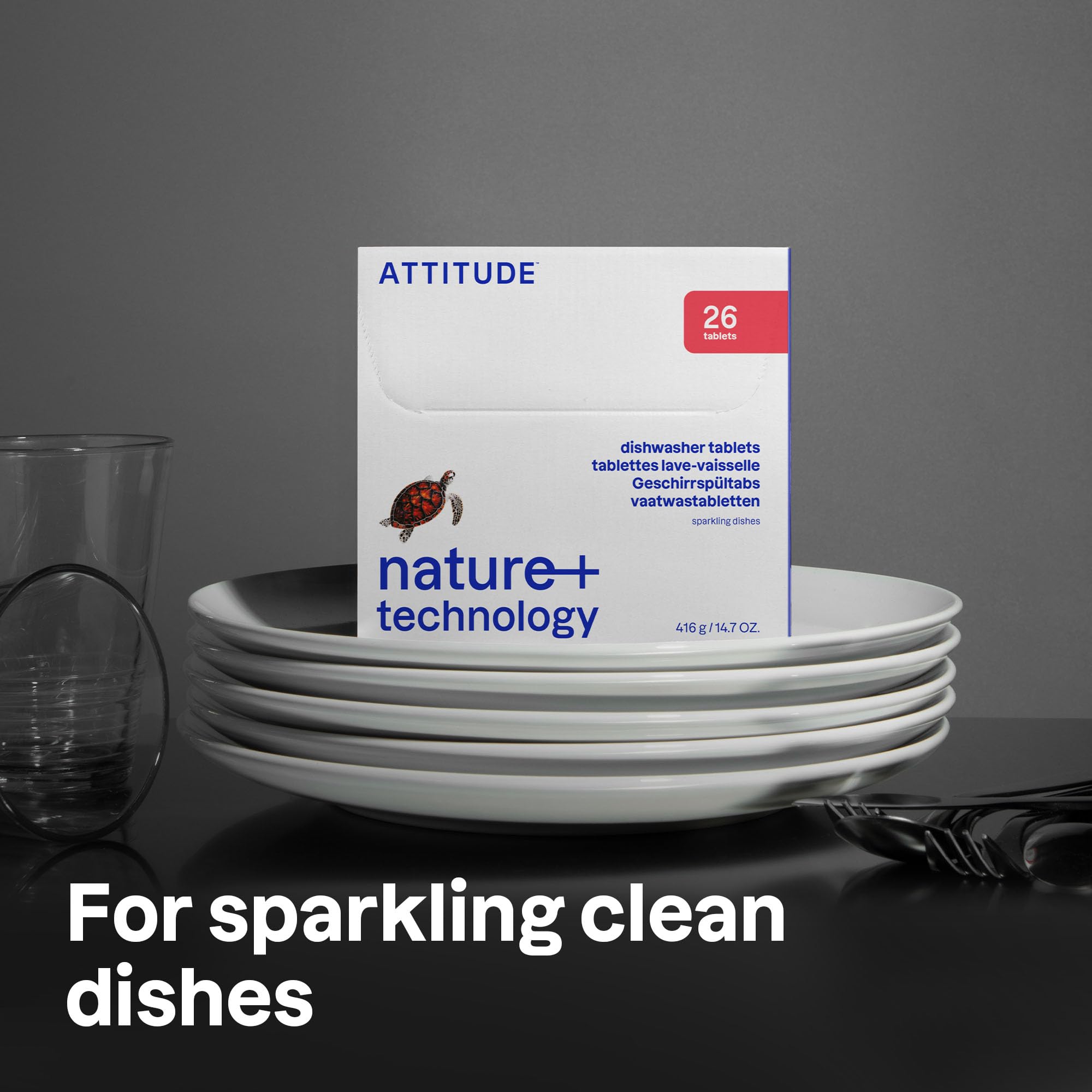 ATTITUDE Plant-Based & Vegan Dishwasher Pods - Phosphate-Free, Unscented, 26 Count