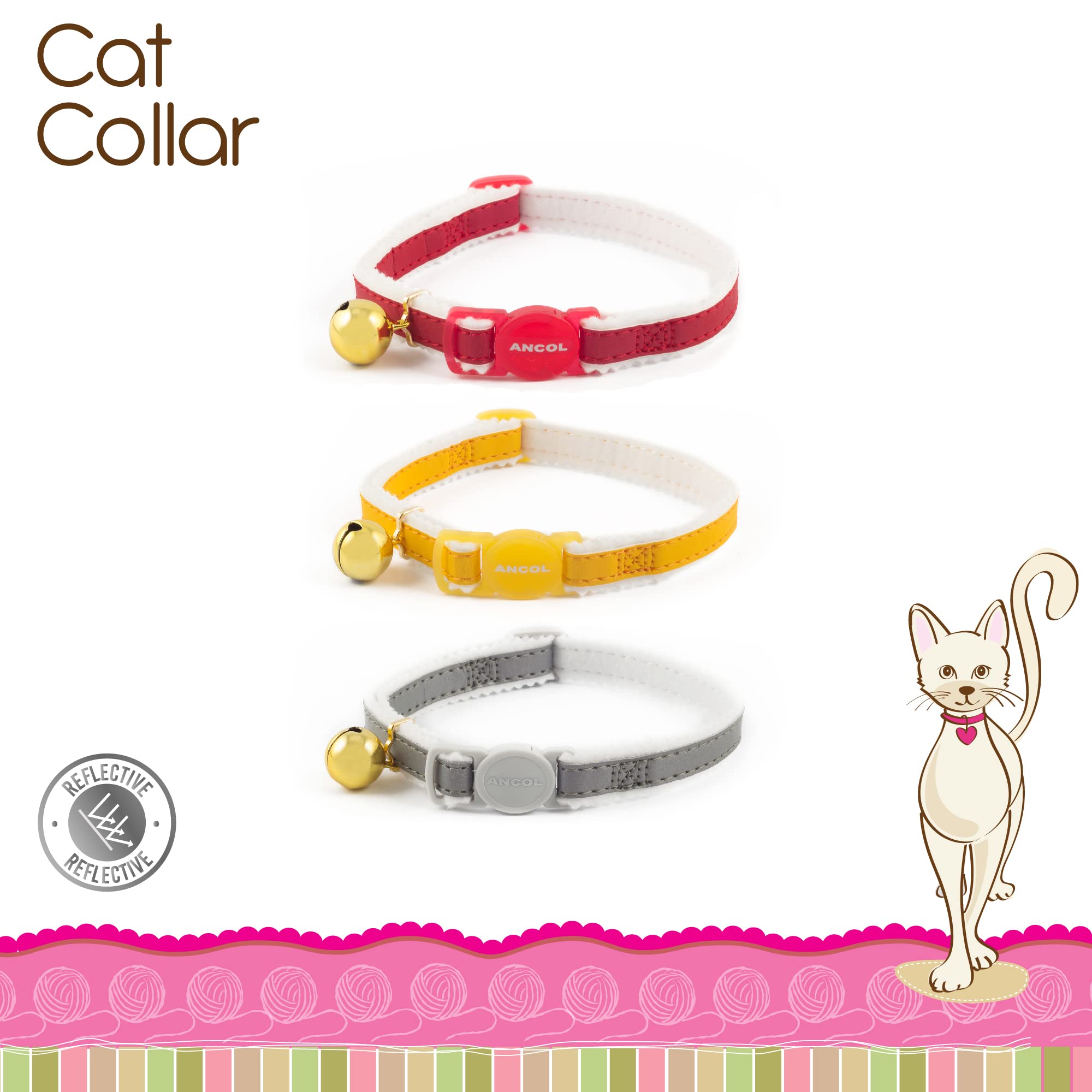 Ancol Reflective Safety Buckle Cat Collar - Yellow | All Life Stages