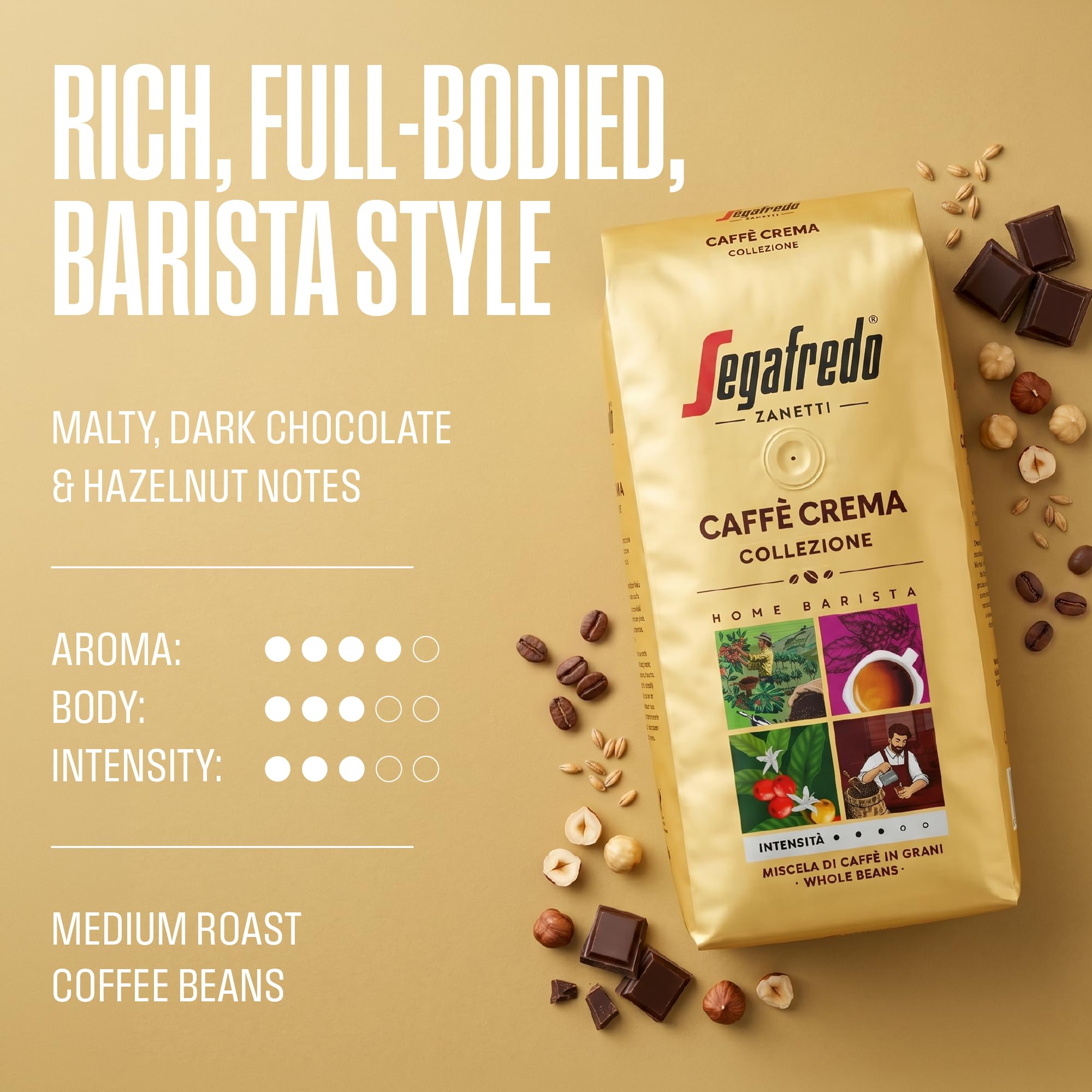 Segafredo Zanetti Caffè Crema Collezione Roasted Whole Coffee Beans 1kg Pack 5
