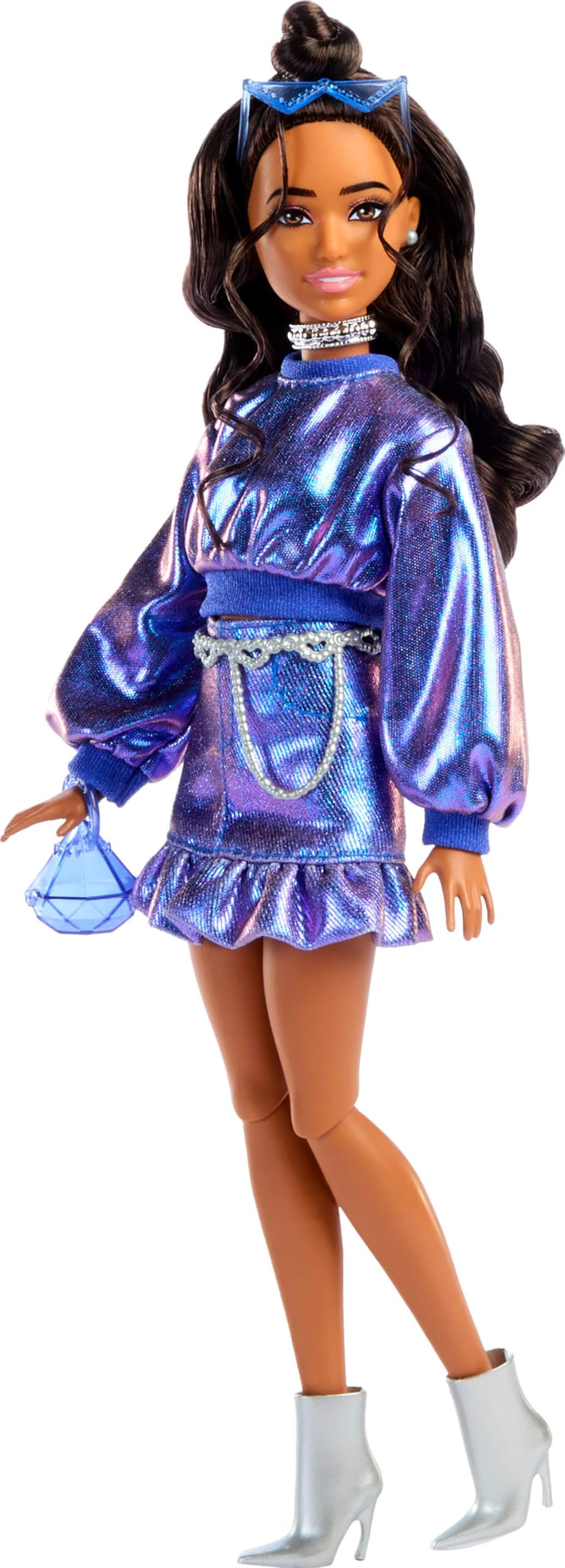 Barbie Deluxe Style Doll #7 - Metallic Blue Outfit | Wavy Brown Hair | Ages 4+