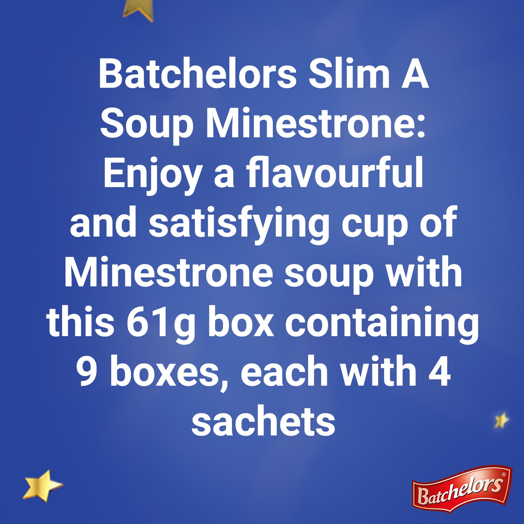 Batchelors Slim a Soup Minestrone Instant Soup - 36 Sachets Total (9 Boxes of 4) | 61g Pack Size 3