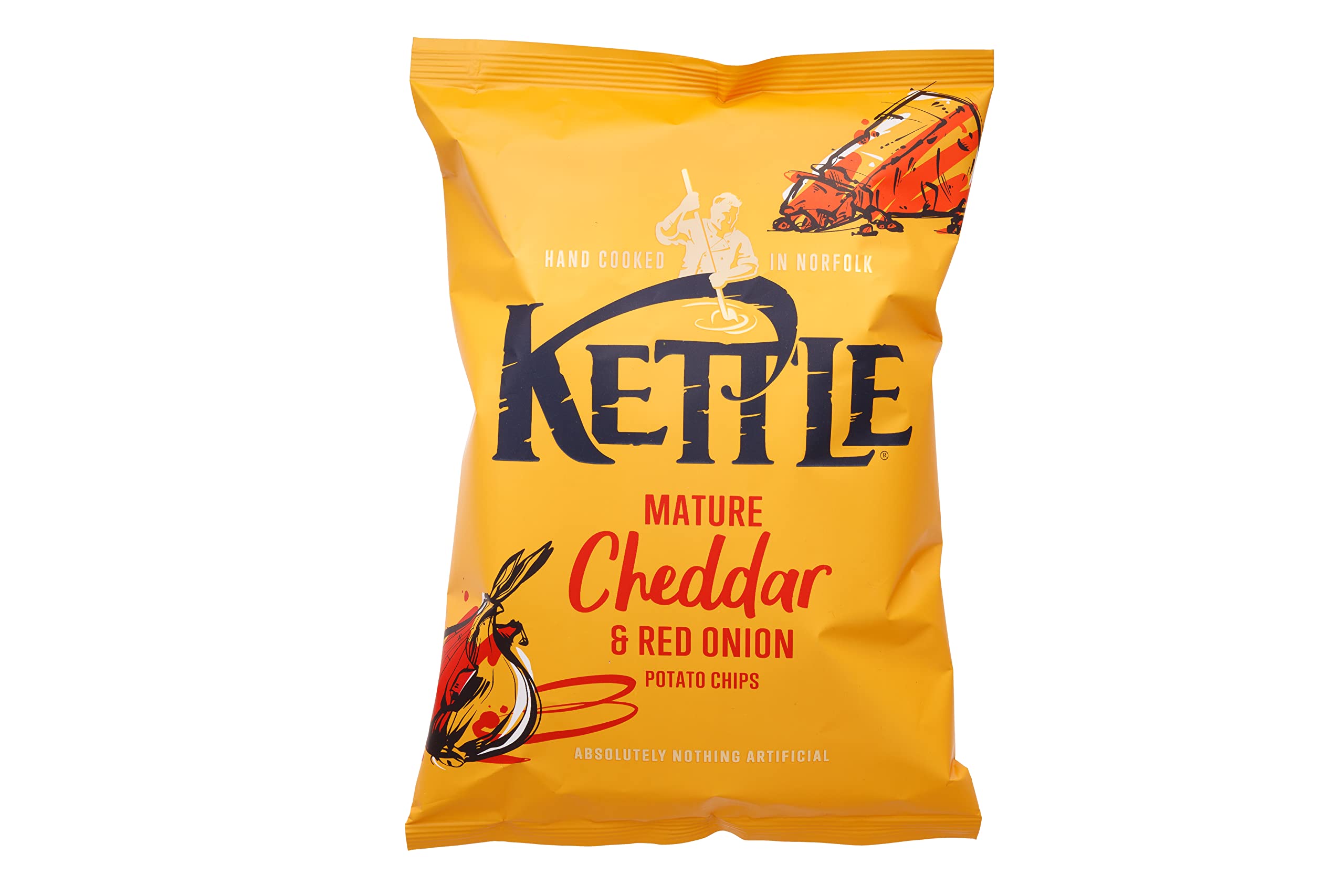 Kettle Mature Cheddar & Red Onion Chips - Hand Cooked | Gluten-Free | 130g Single Bag