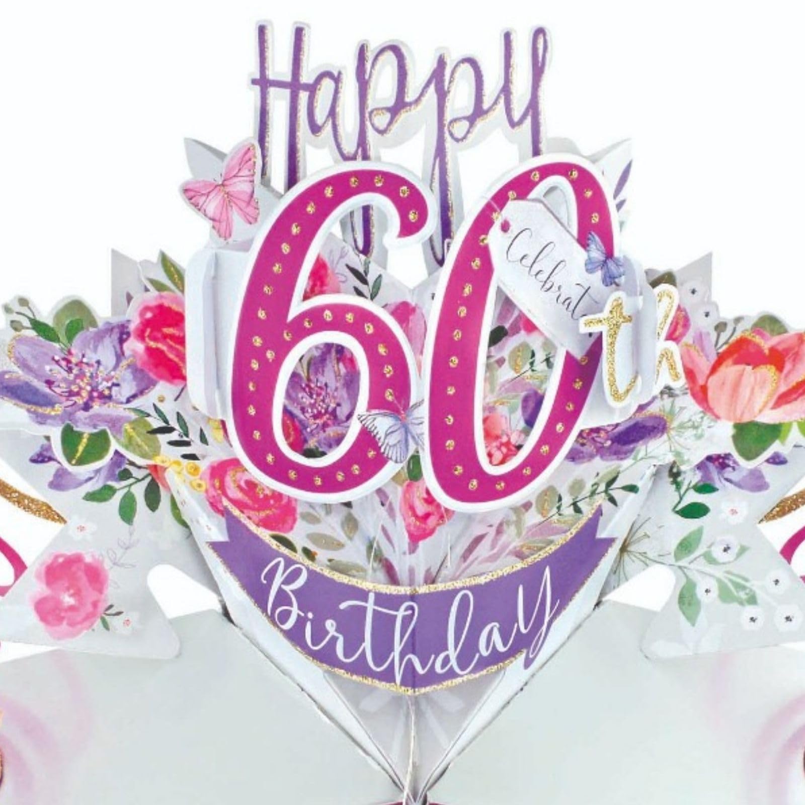 Second Nature Pop Ups Female 60th Birthday 3D Pop-Up Greeting Card | Pink 3
