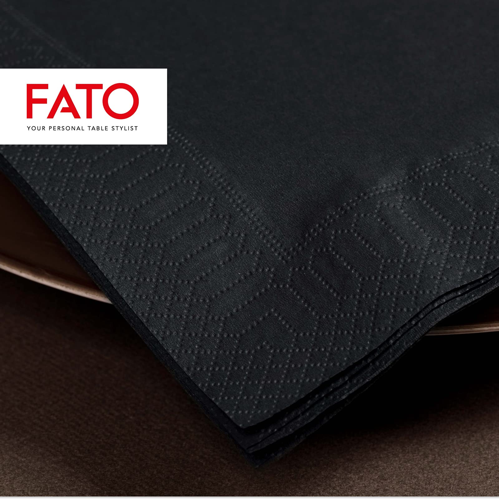 FATO Black Paper Napkins - 2-Ply, 24x24 cm, 100 Count