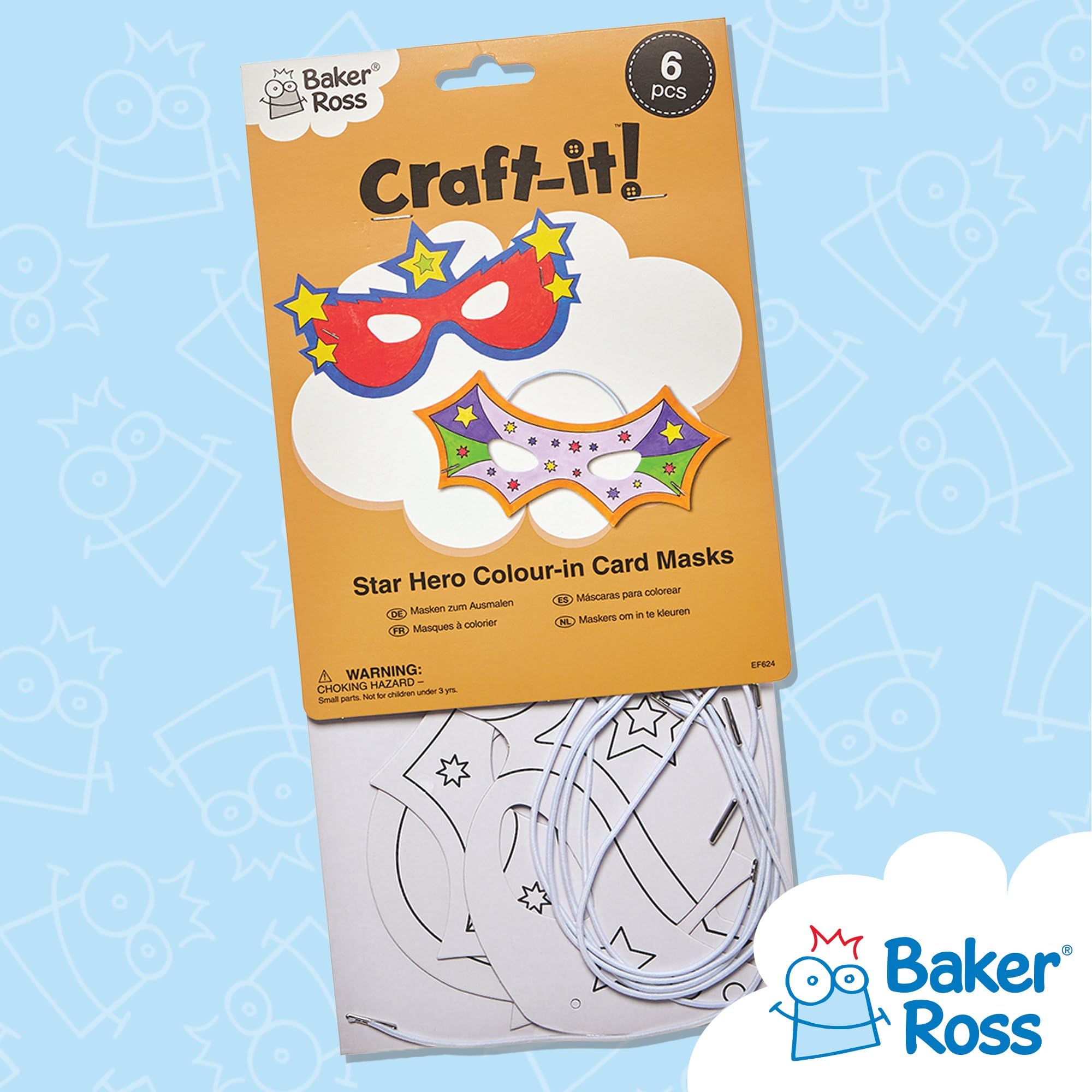 Baker Ross EF624 Star Hero Paper Masks for Decorating - 6 Pack, White | DIY Craft Kit 6