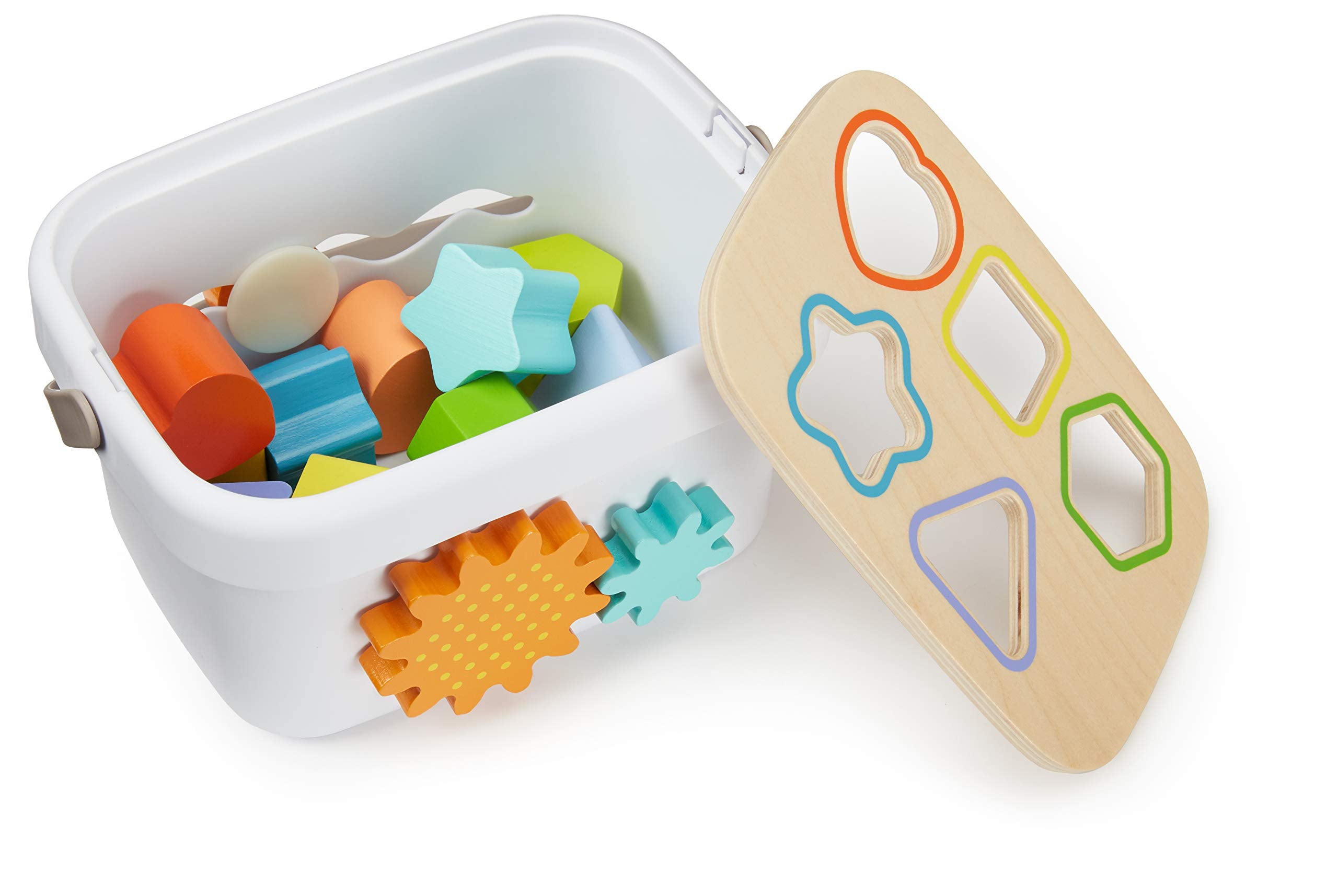 Amazon Basics Shape Sorter and Rainbow Stacker Classic Baby Toy Set | Wood and Plastic Construction | Multicolor 4