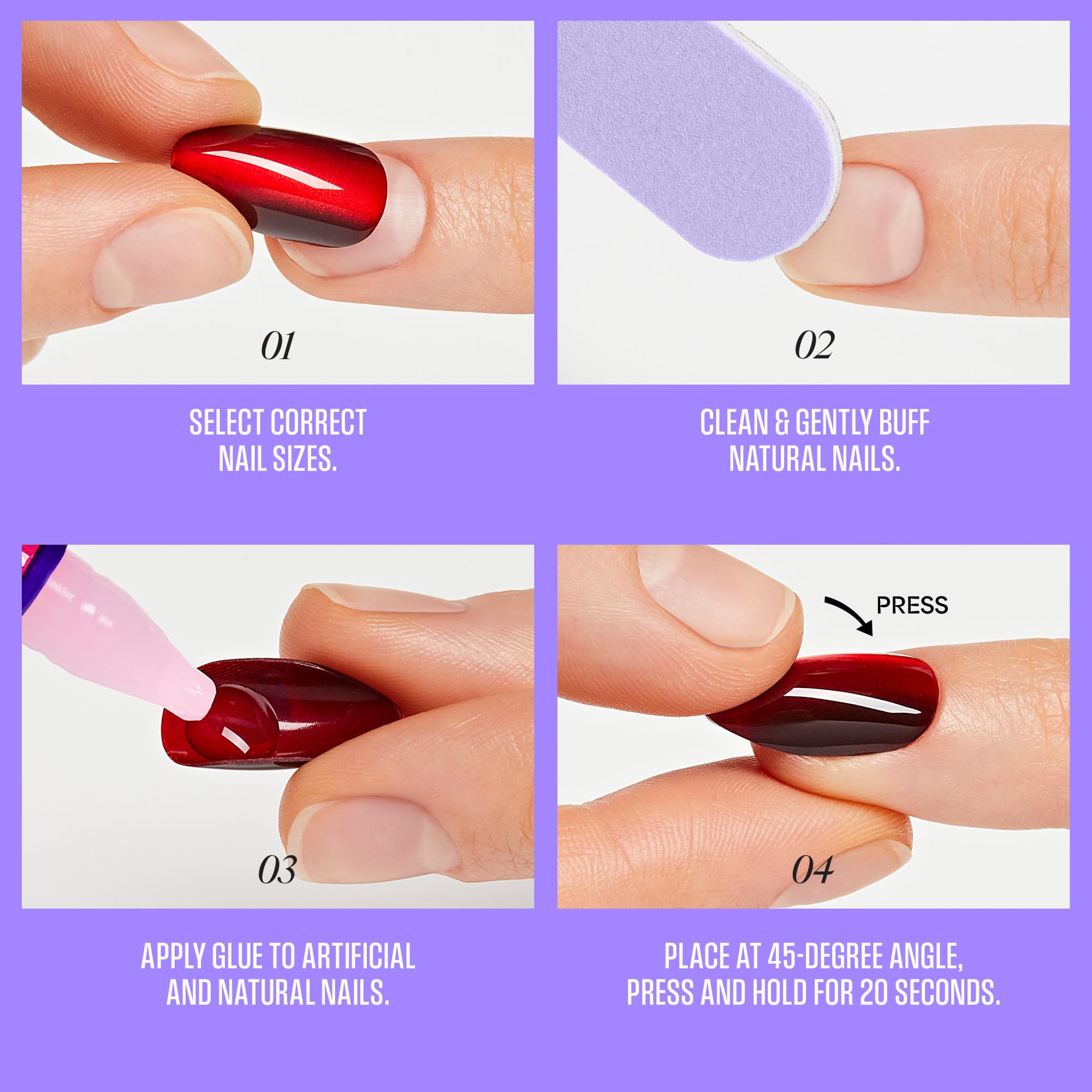 KISS CORE Press On Nails - Red Almond Medium | 32 Count | Glue Included 8