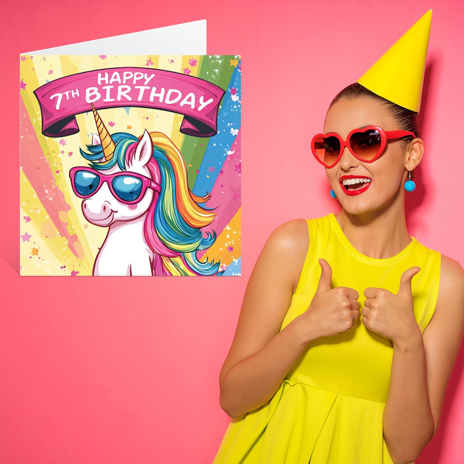 Stuff4 Girls 7th Birthday Card - Cool Unicorn Sunglasses Design | 145mm Square | 300gsm Gloss Board 7