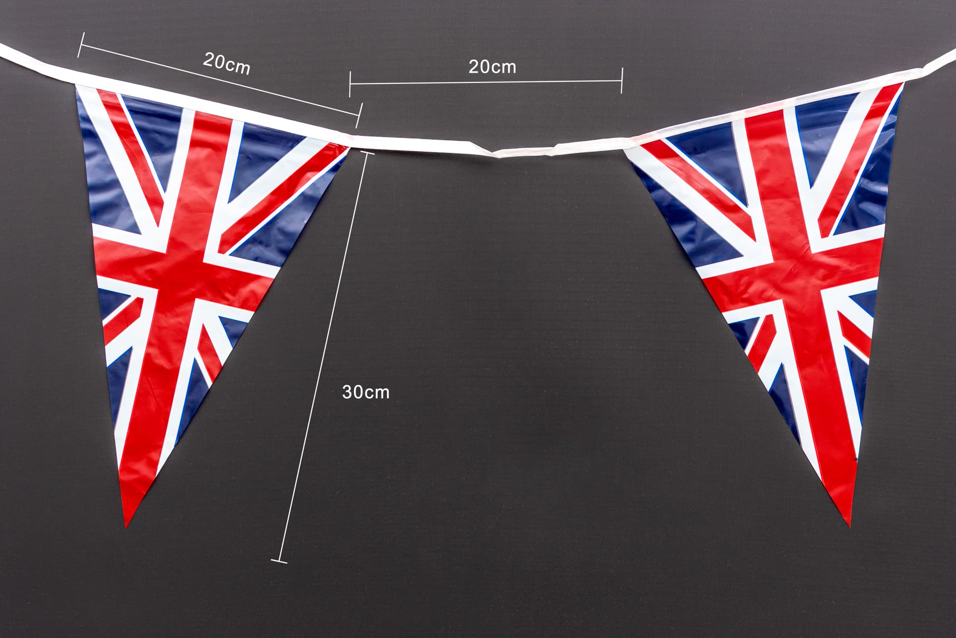 SHATCHI Union Jack Bunting Banner - 10m/33ft Long with 25 Triangle Flags for Royal Events & Sports 4