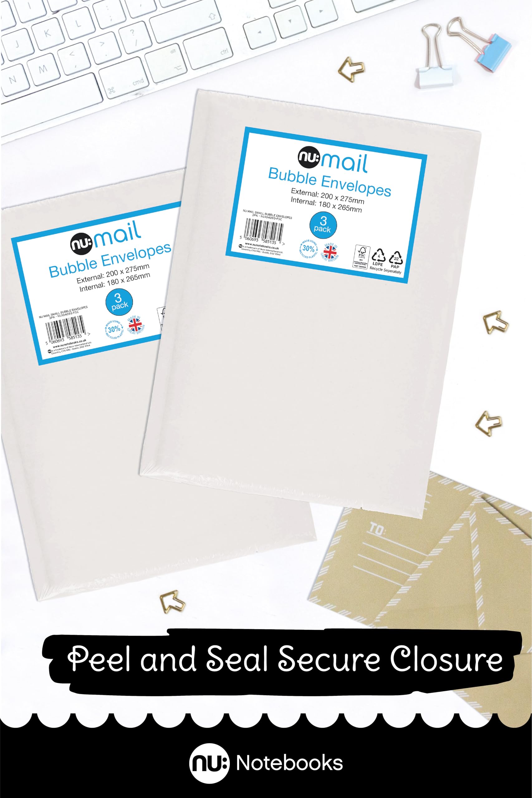 nu: Small Padded Bubble Envelope Mailers - 3 Pack | Self Seal | 30% Recycled Lining 5