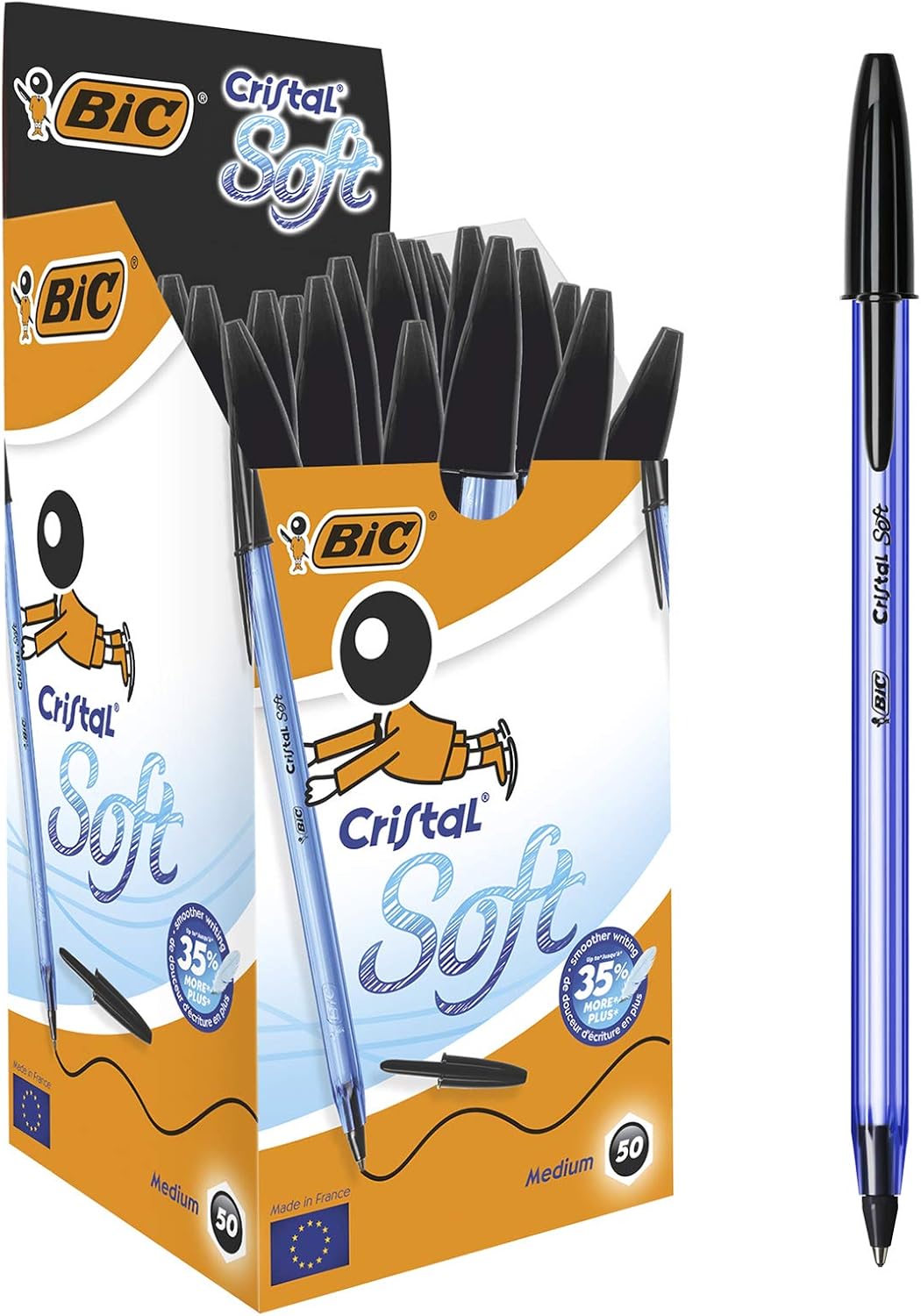 BIC 921263 Cristal Soft Ballpoint Pens Non-Retractable Black Box of 50