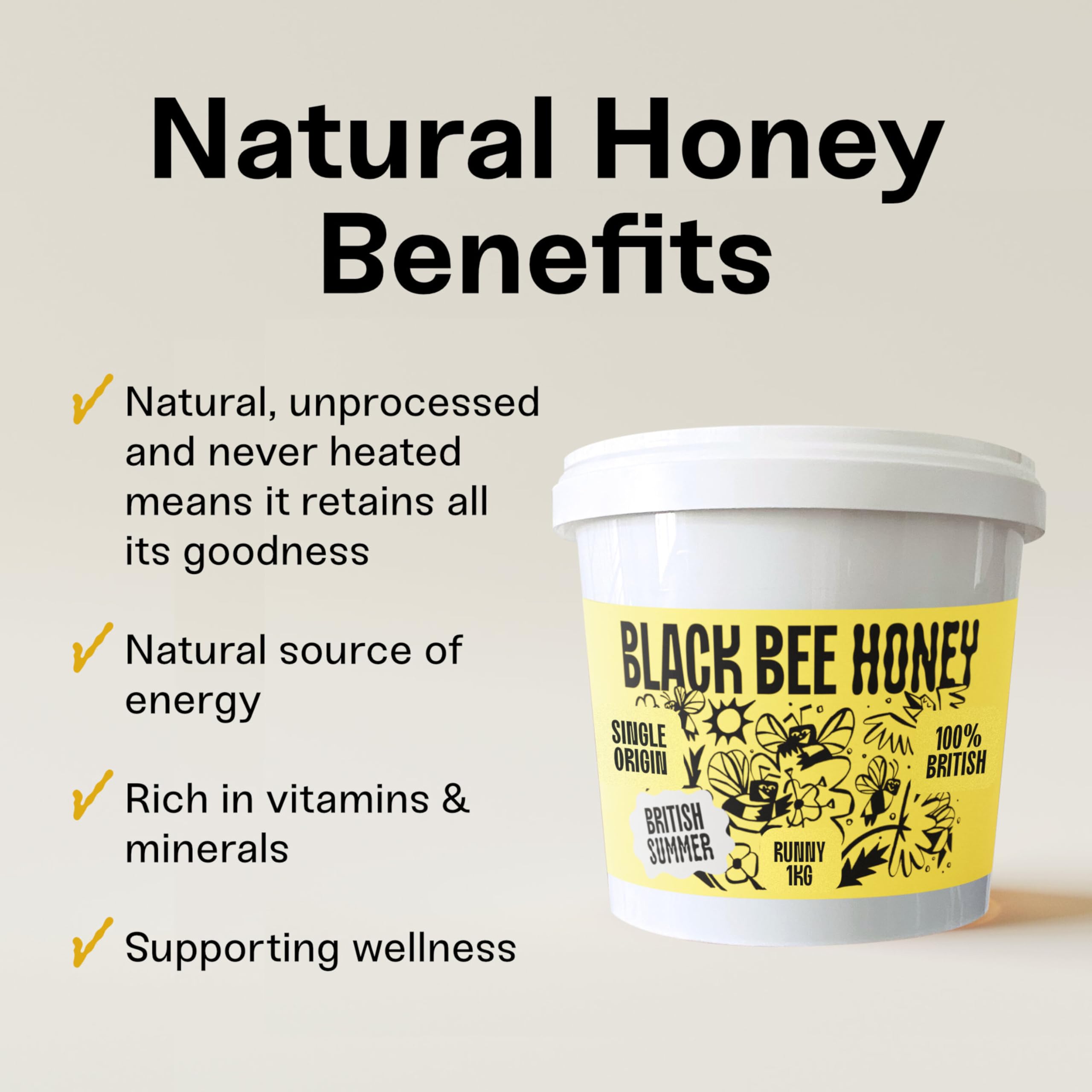 Black Bee Honey British Summer Honey - Pure & Natural, Unprocessed | 1 kg Tub 3