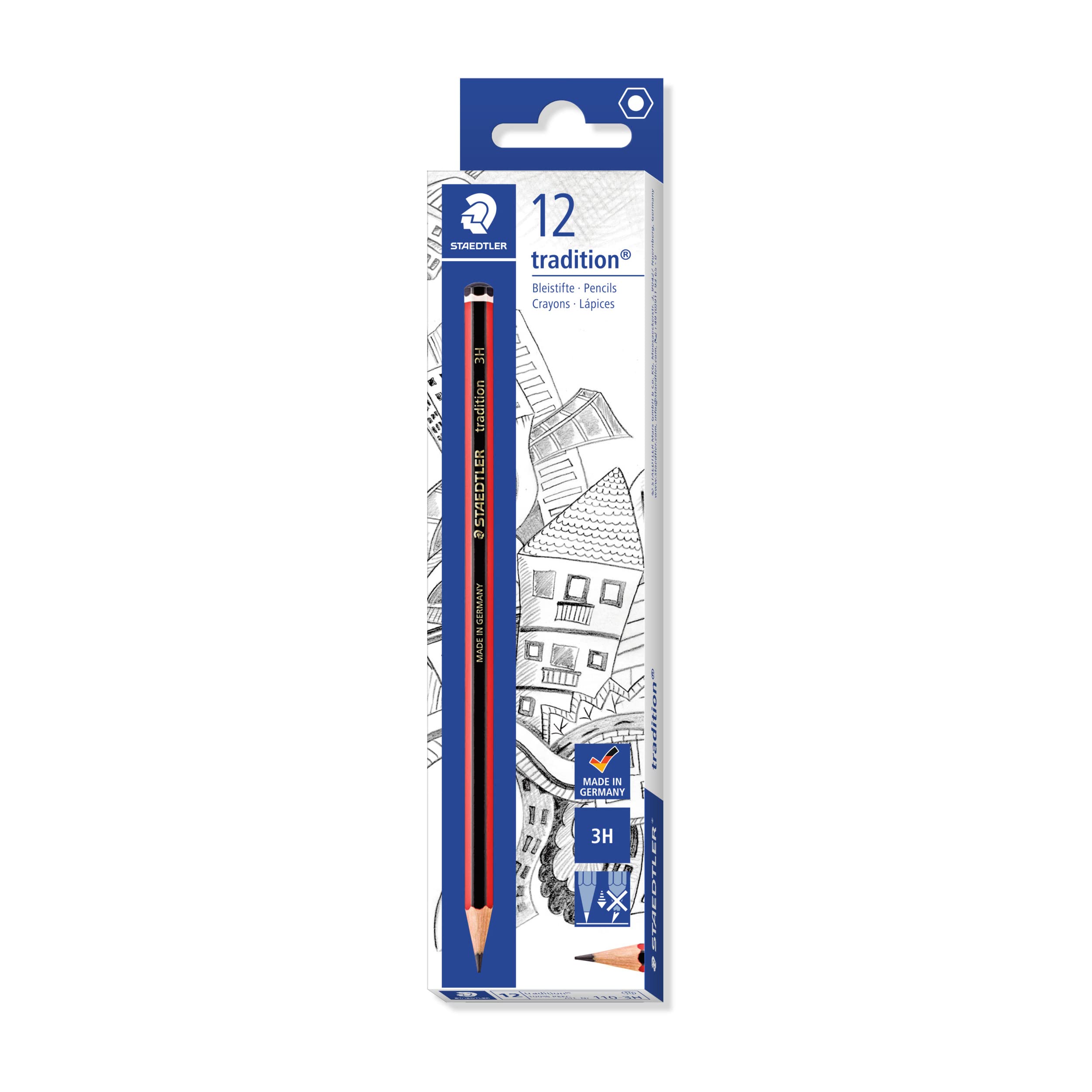 STAEDTLER 110-3H Tradition Graphite Pencil - 3H Hardness | Box of 12 | 2mm Lead