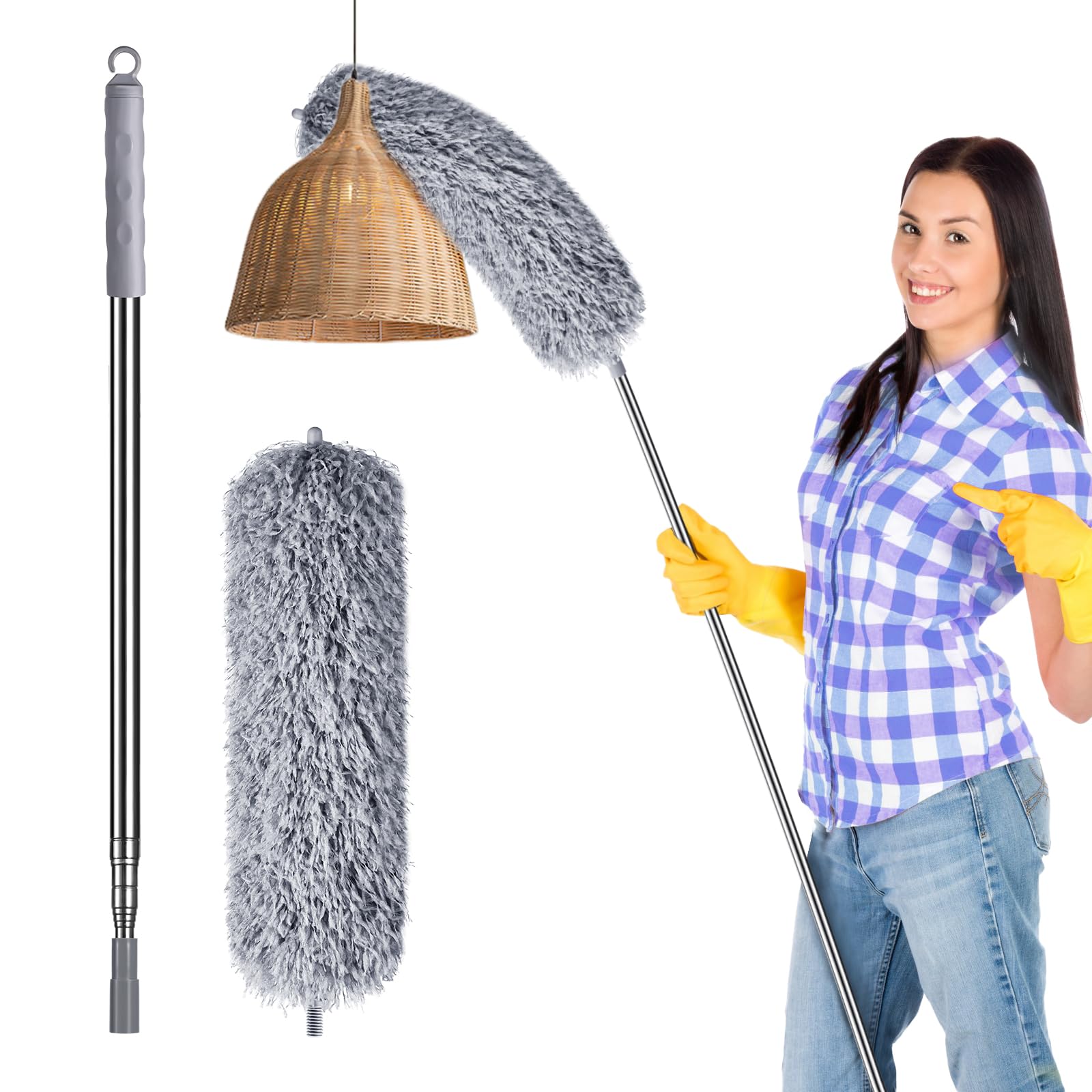Lychico Extendable Feather Duster - Bendable Microfiber Duster with Telescoping Handle (30-100 inch), Grey 1
