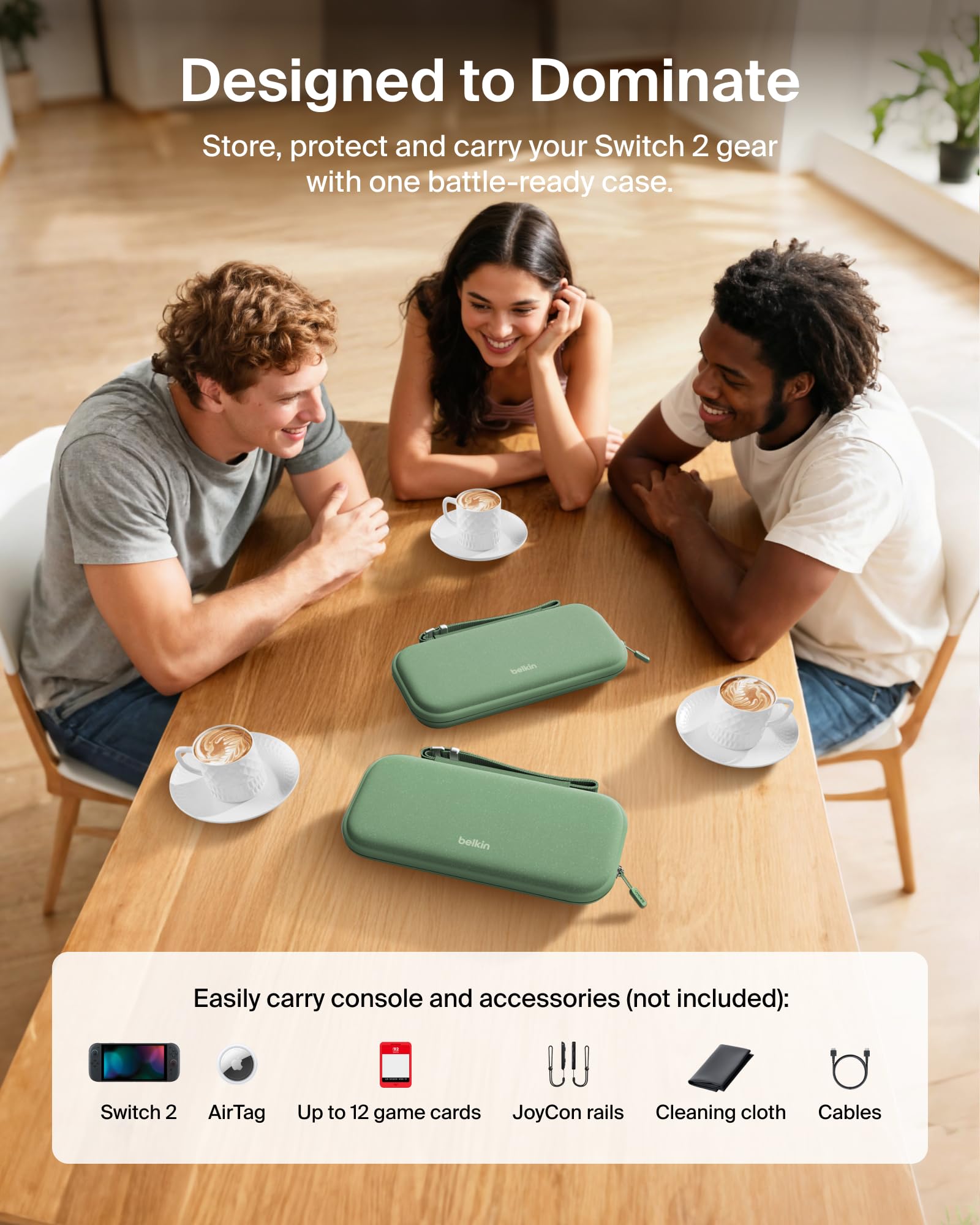 Belkin Gaming Nintendo Switch 2 Case with AirTag Holder, Hard Shell Travel 3