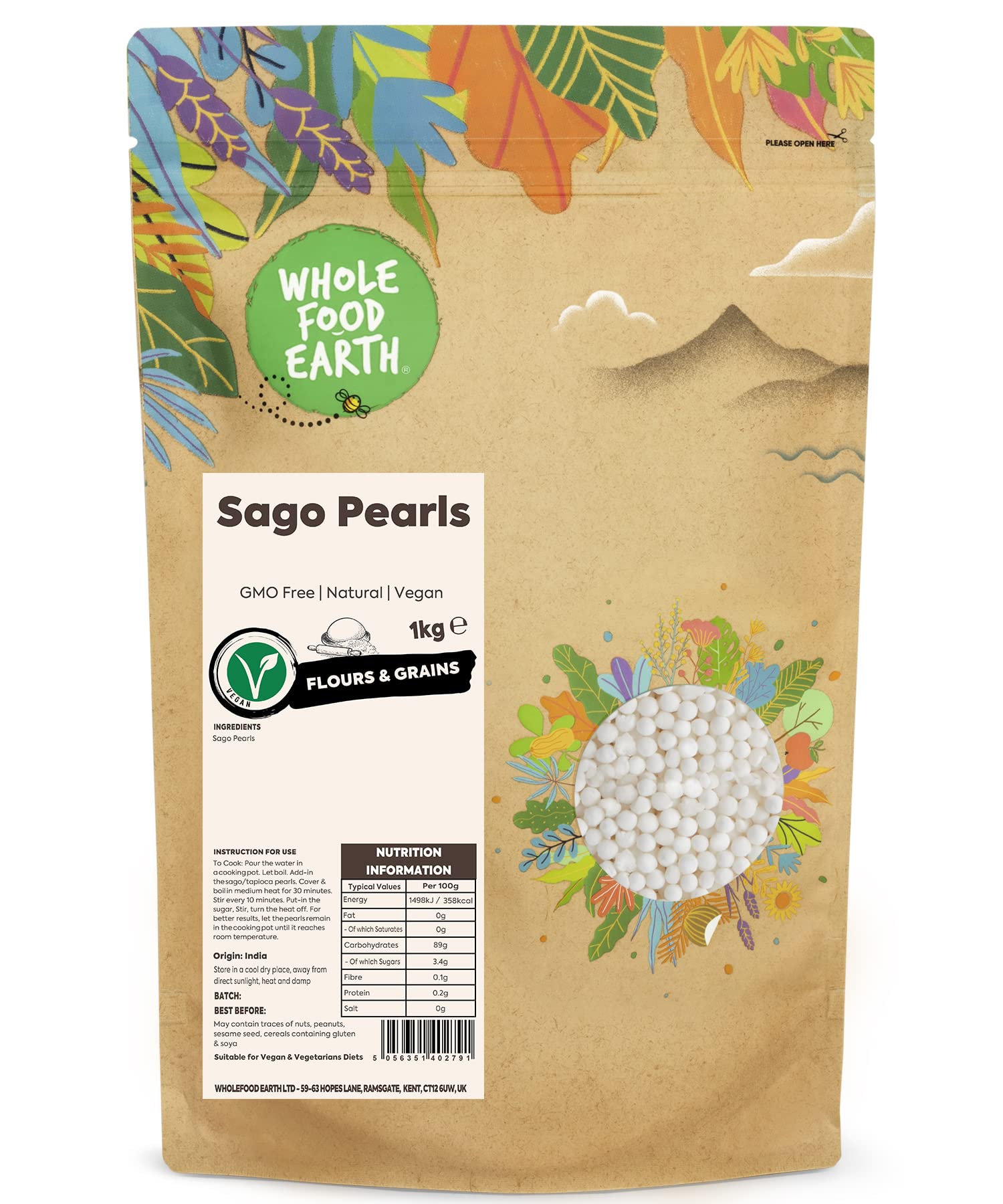 Wholefood Earth Sago Pearls 1 kg | GMO Free | Natural | Recyclable Packaging 5