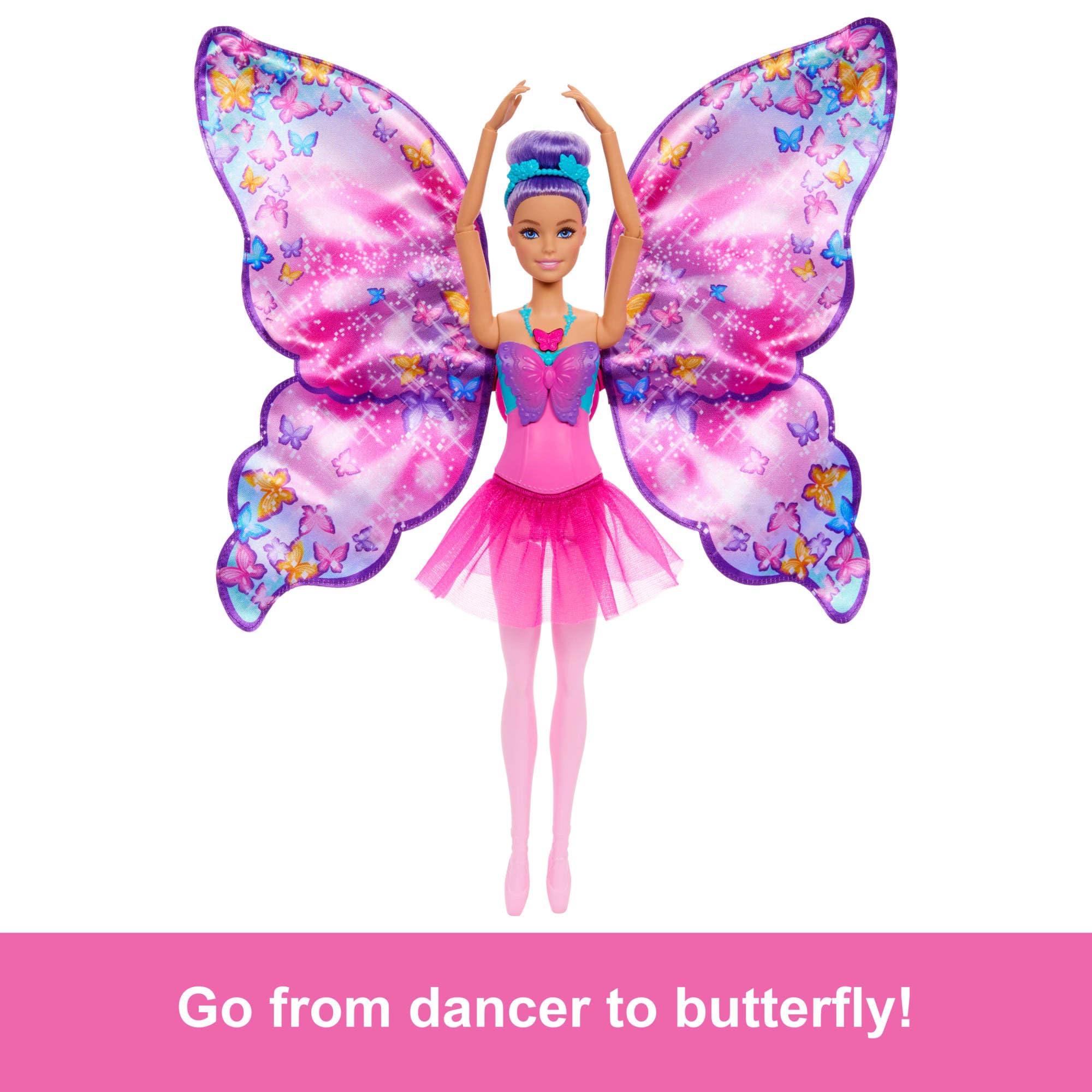 Barbie Dance and Flutter Doll HXJ10 - 2-in-1 Transformation, Purple Hair, Removable Tutu | Ages 3+ 5