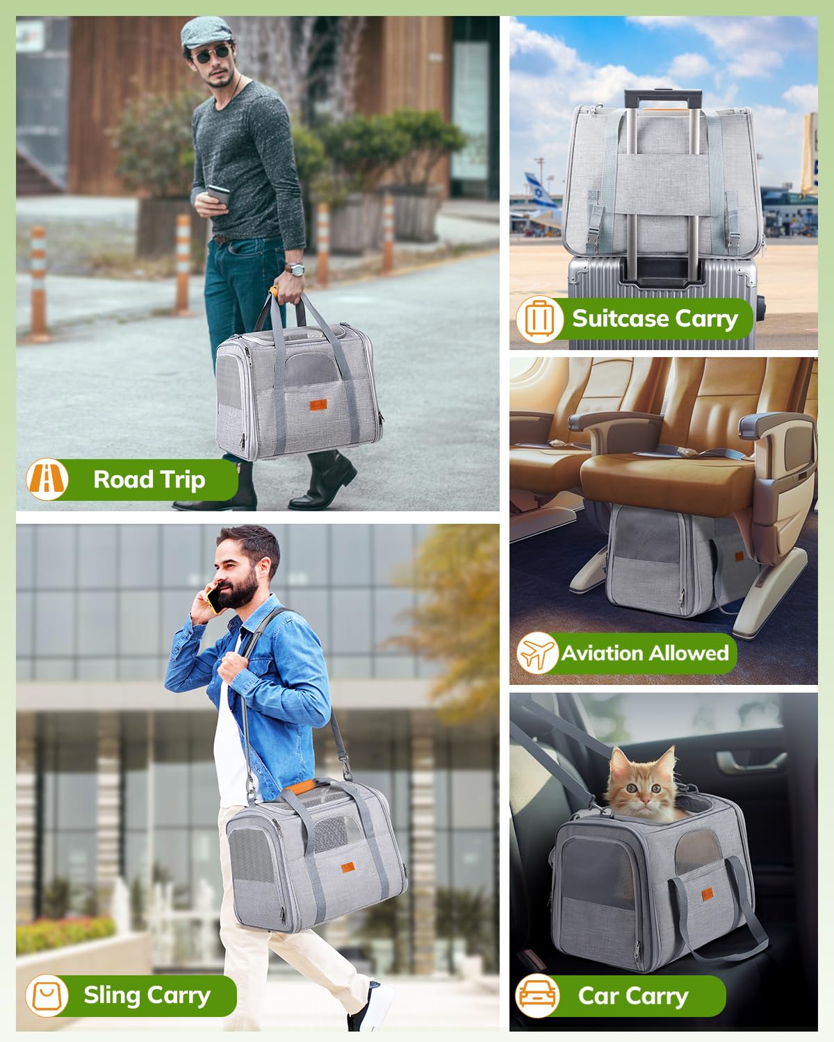 morpilot Airline Approved Soft-Sided Pet Carrier for Cats & Dogs up to 7kg | Light Grey 4
