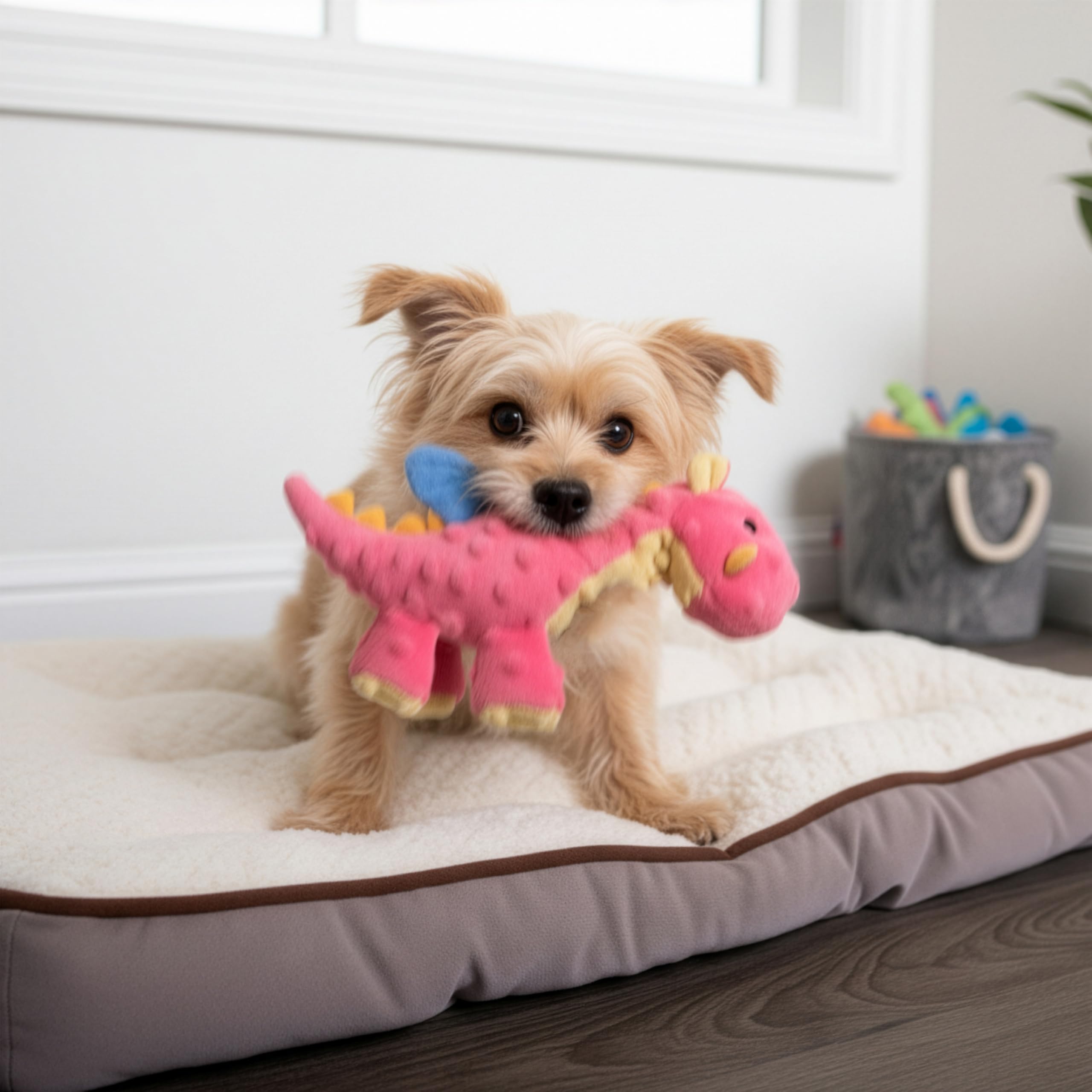goDog Dragon With Chew Guard Technology Tough Plush Dog Toy - Coral, Small | Squeaker 7