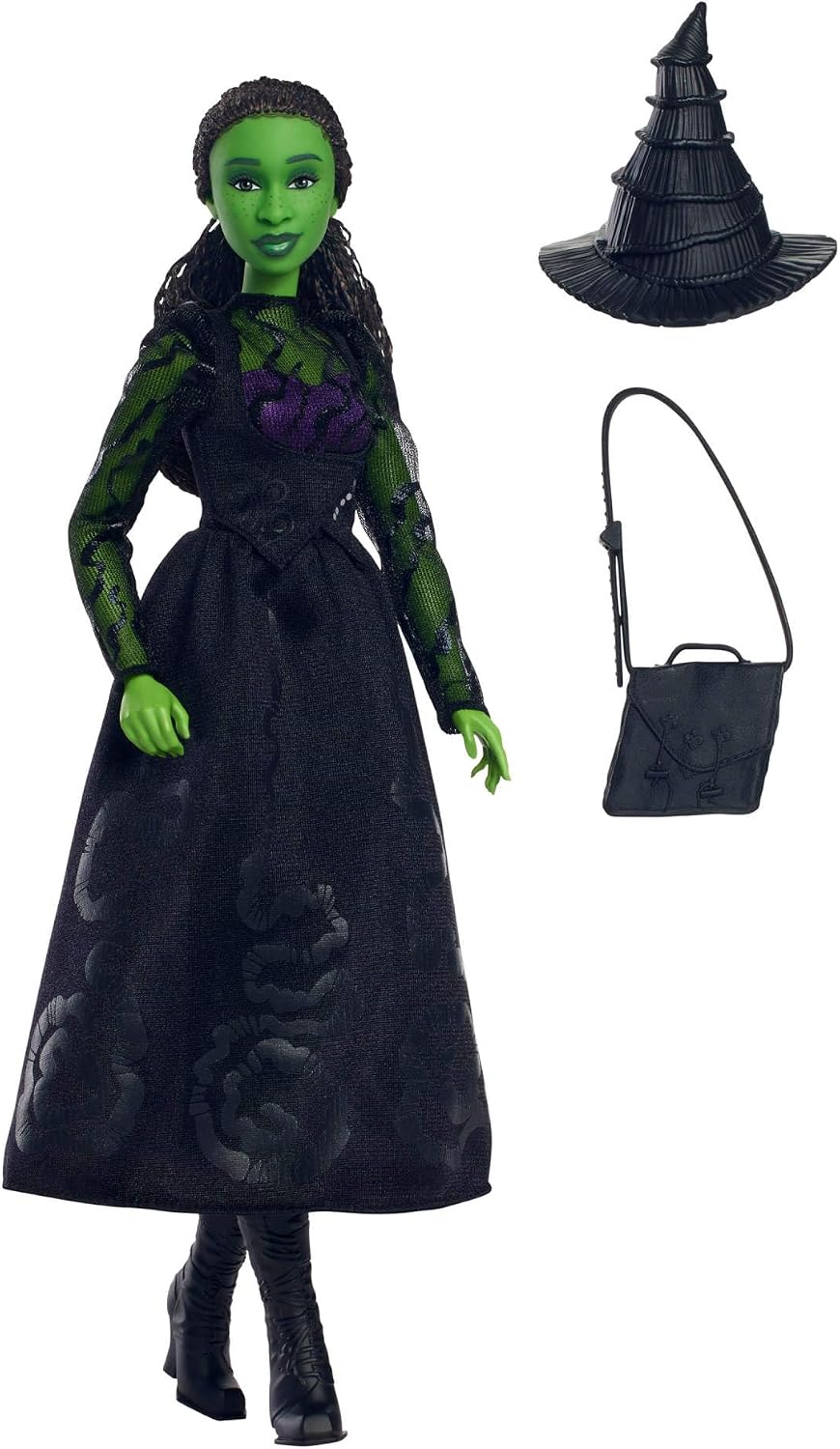 Mattel Wicked, Elphaba Fashion Doll & Accessories with Green Skin, Braided Black