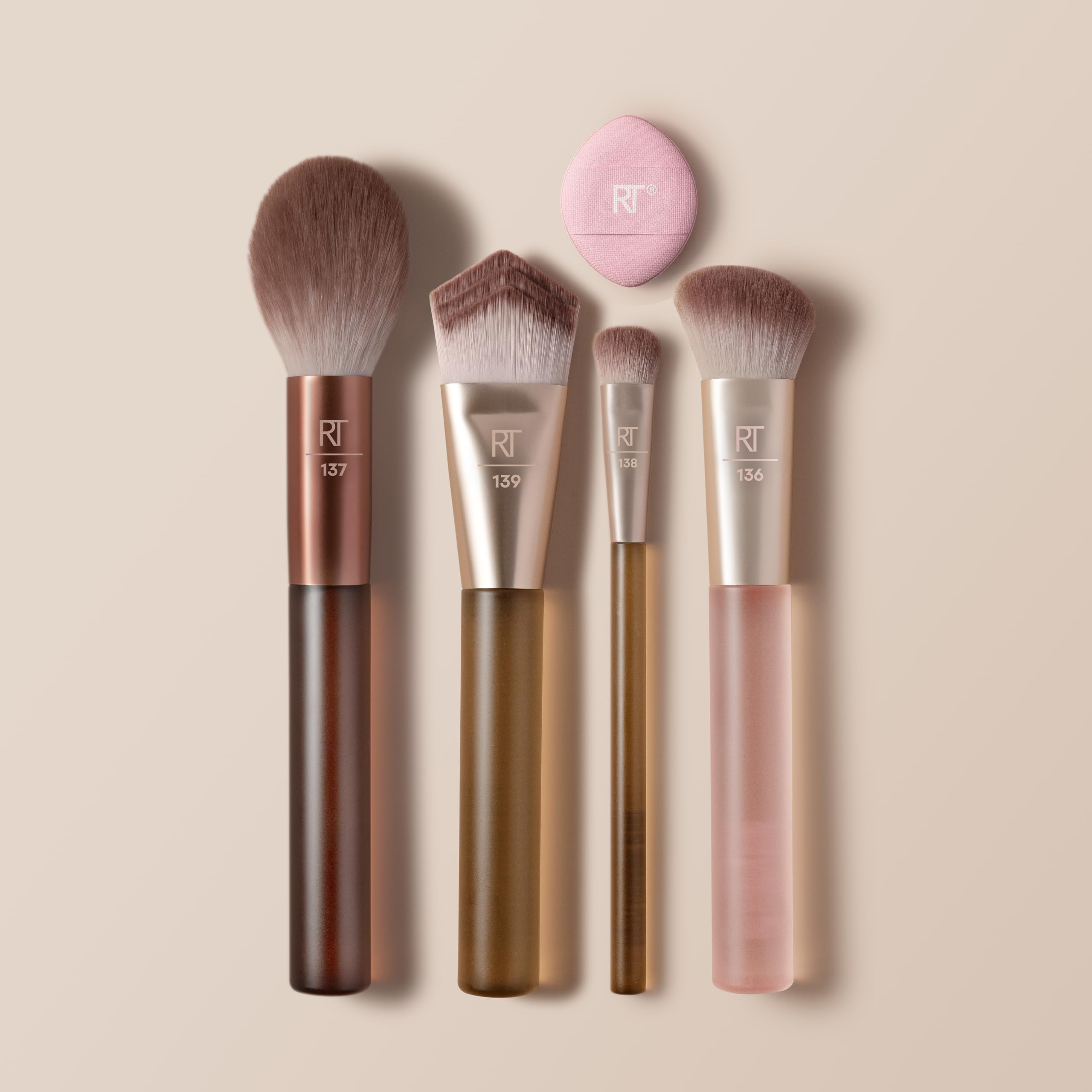 REAL TECHNIQUES New Nudes 2.0 Blurred Base Kit - 5 Piece Face Makeup Brush Set with Mini Powder Puff 4