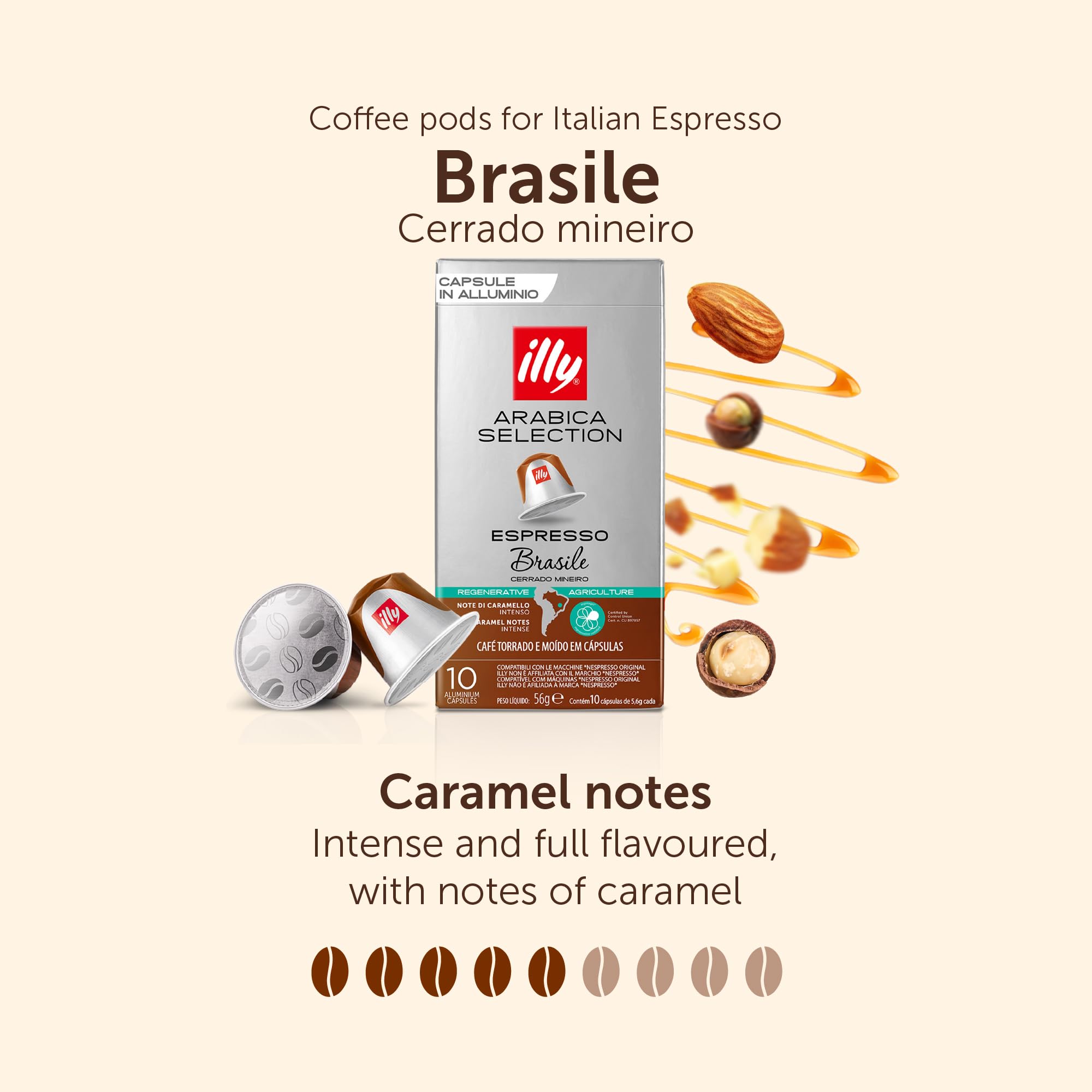 illy Brazil Cerrado Mineiro Coffee Capsules - Intensity 5/9 | Nespresso Original Compatible | 10 Count