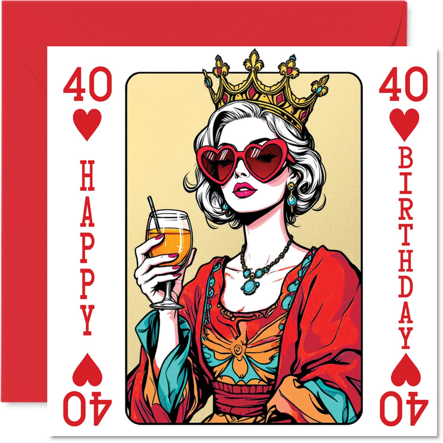 Stuff4 40th Birthday Card for Women - Queen Playing Card Design | 145mm Square