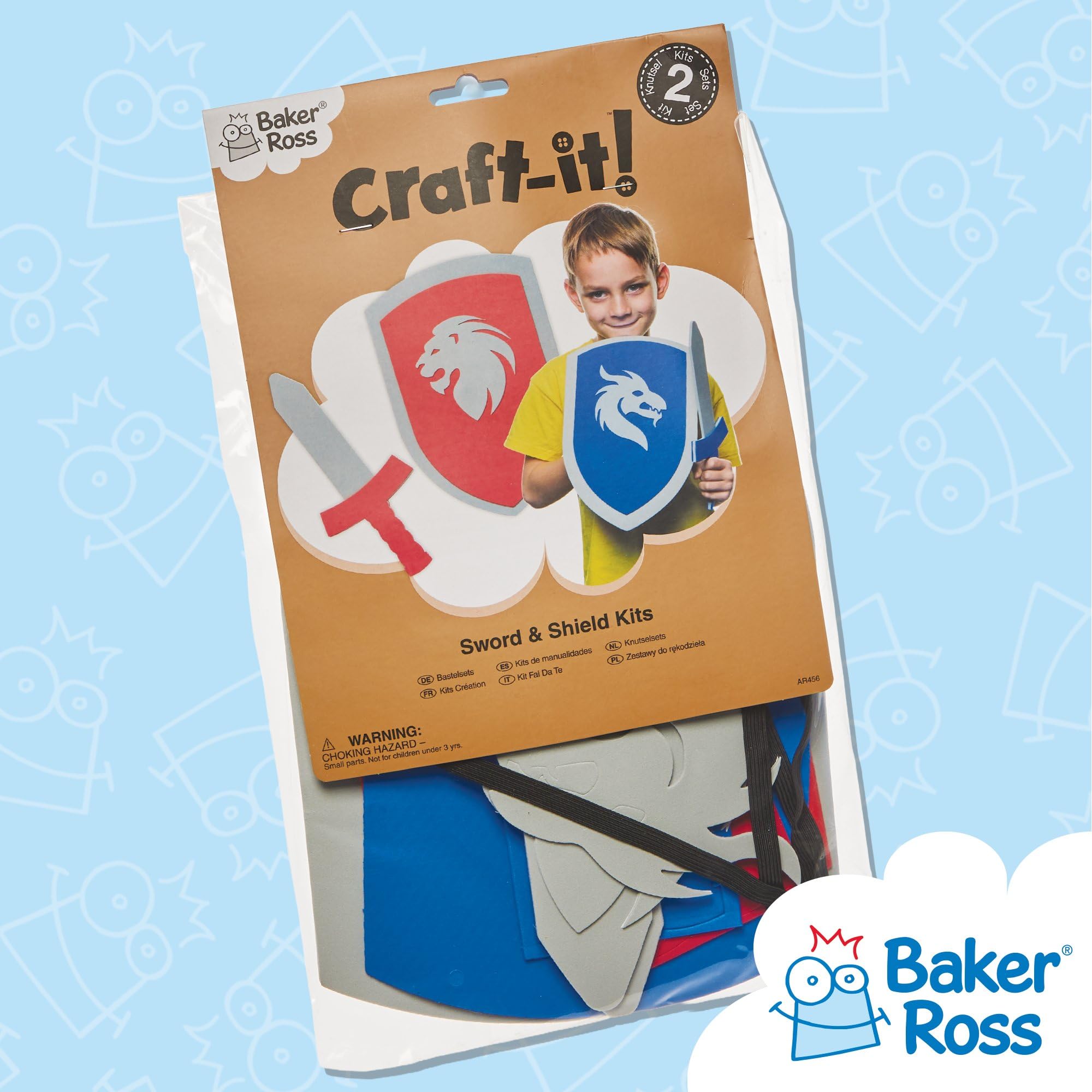 Baker Ross AR456 Kids Foam Sword & Shield Craft Kits (Pack of 2) | Knight Theme | Ages 3+ 5
