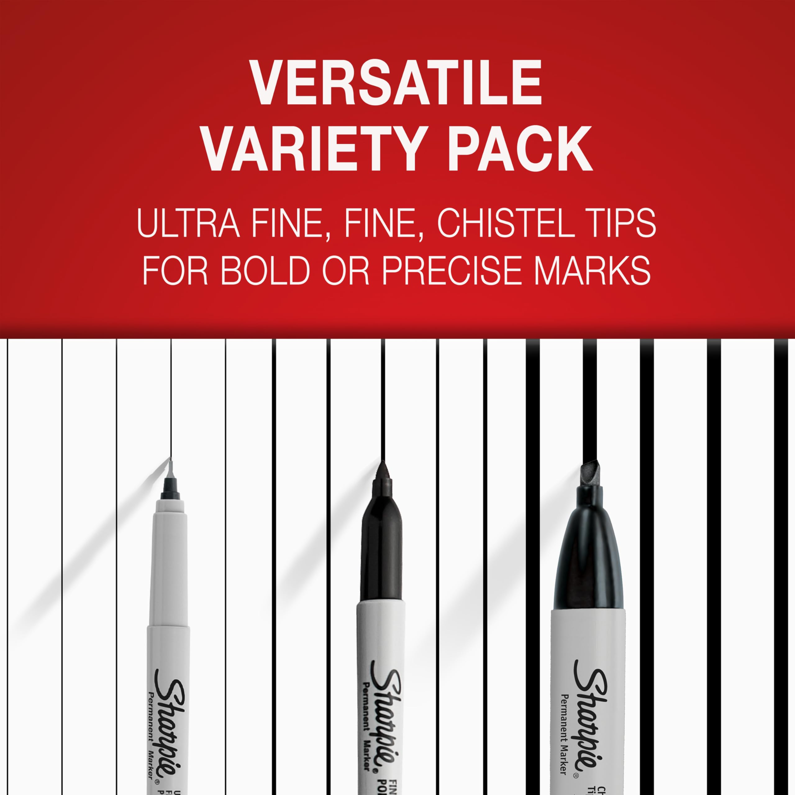 Sharpie Permanent Markers - Variety Pack with Ultra Fine, Fine & Chisel Tips | 6 Black Markers 3