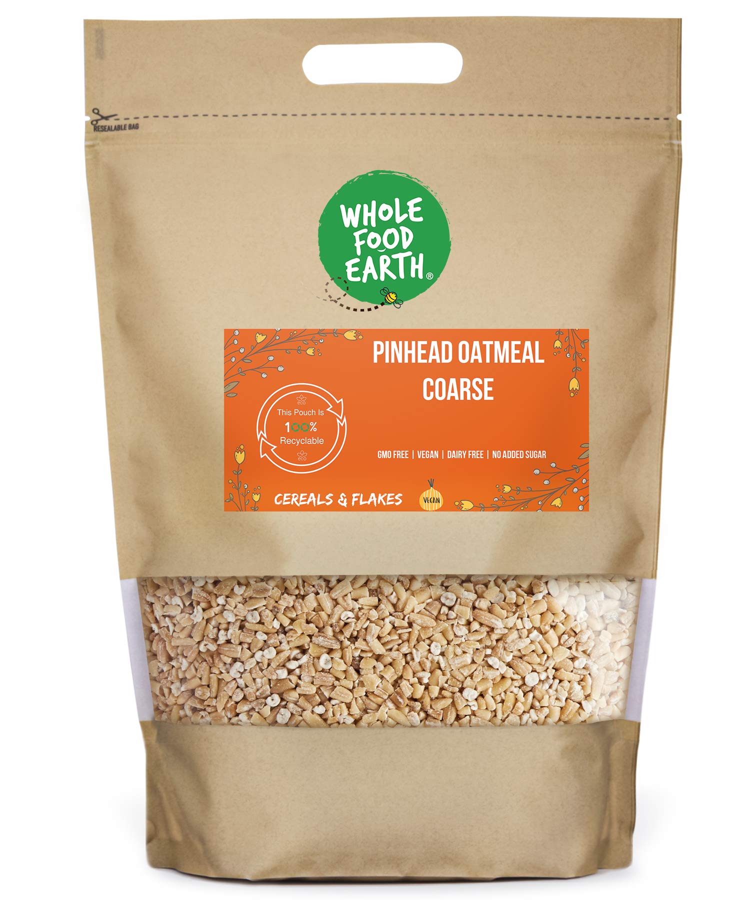 Wholefood Earth Pinhead Oatmeal Coarse Stabilised - 1kg | GMO Free | High Energy Release
