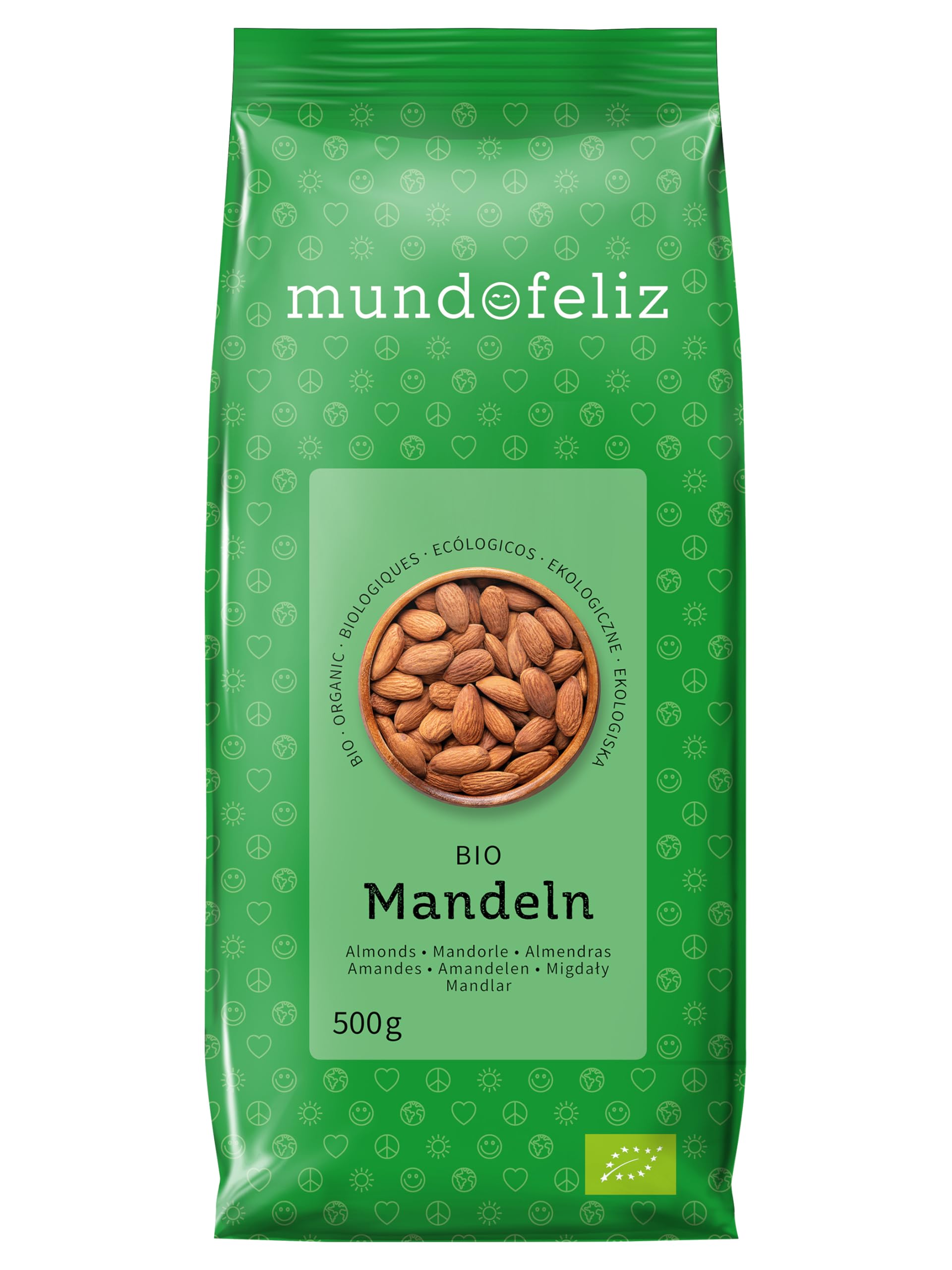 Mundo Feliz Organic Whole Almonds - Raw, Unsalted | 2 x 500g Pack (1kg Total)