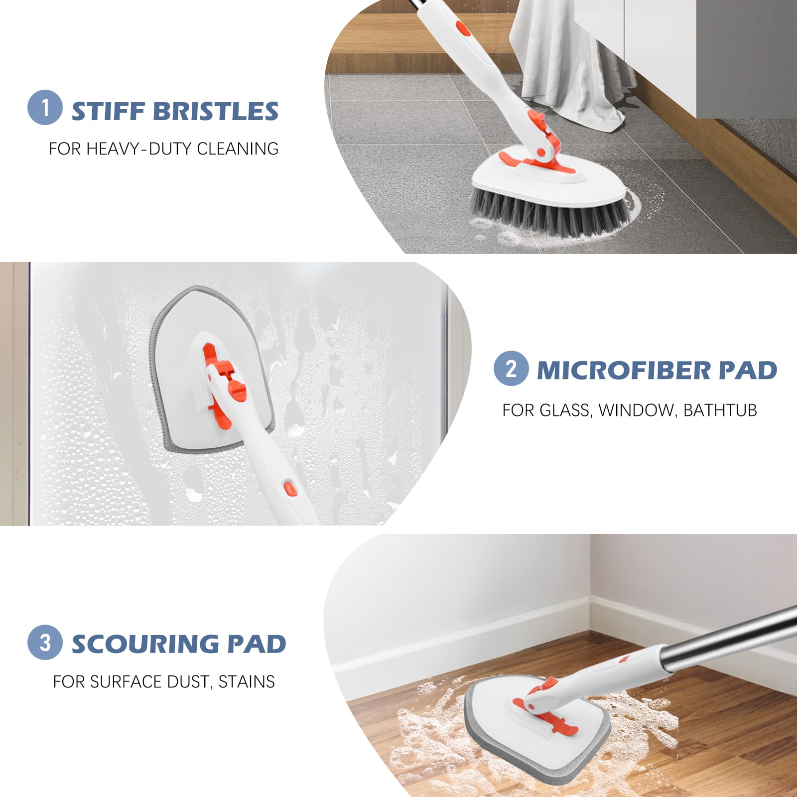 SetSail 3-in-1 Bathroom Cleaning Brush - Adjustable Long Handle, Multi-Angle Head, Non-Slip Grip 6