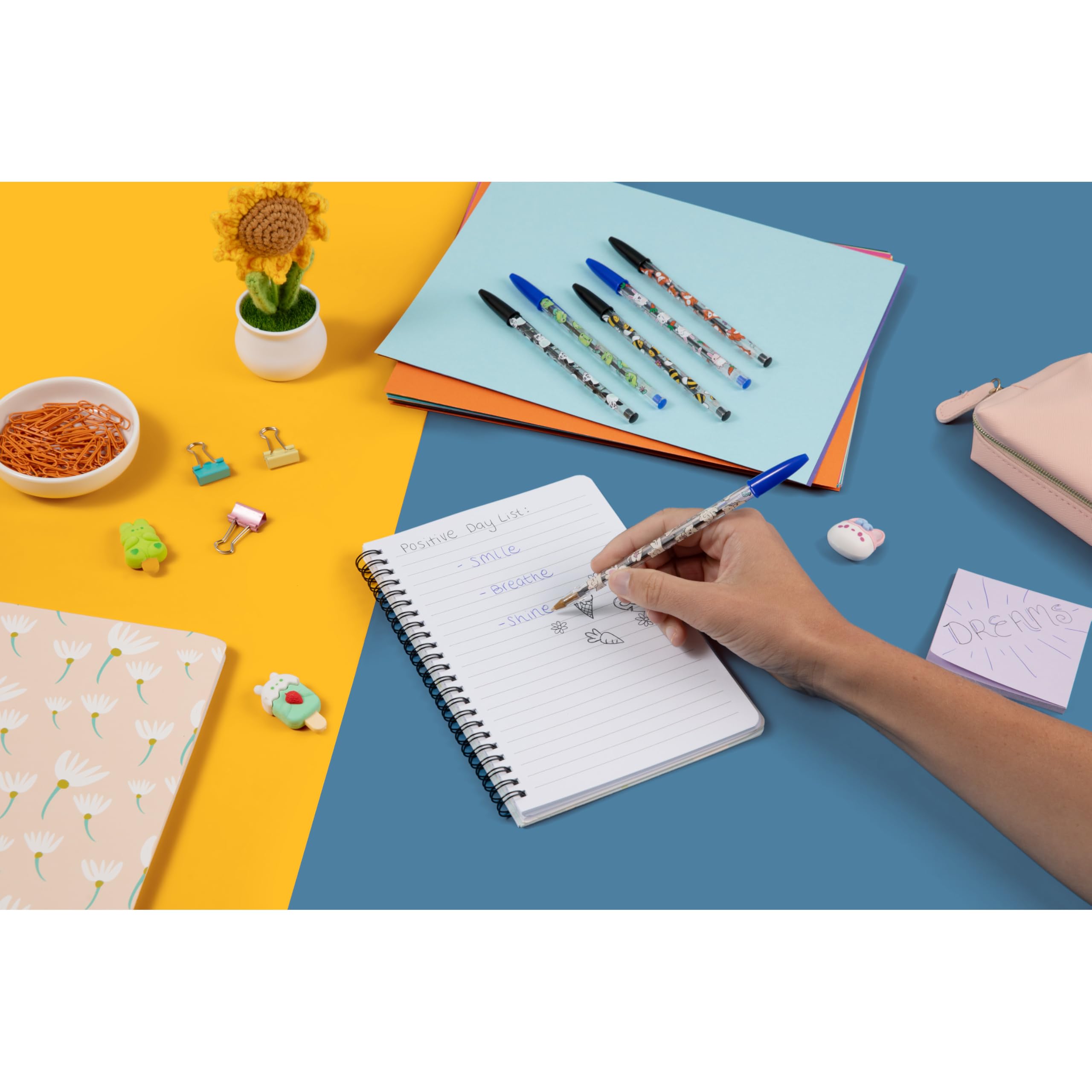 BIC Cristal Decors Kawaii Ballpoint Pens - Medium 1.0mm Point | Blue & Black Ink | Pack of 8 8