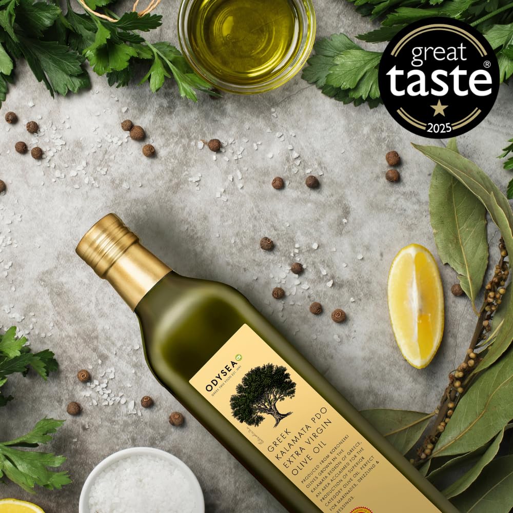 Odysea PDO Kalamata Extra Virgin Olive Oil - Cold Pressed | Polyphenol-Rich Koroneiki Olives | 500ml Glass Bottle