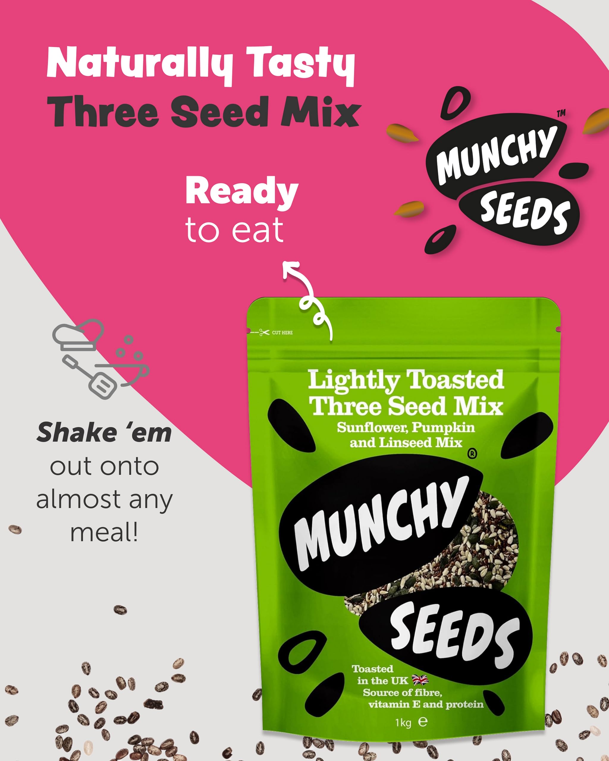Munchy Seeds Lightly Toasted Three Seed Mix - Pumpkin, Sunflower & Linseed | 1kg Roasted Vegan Mix 5