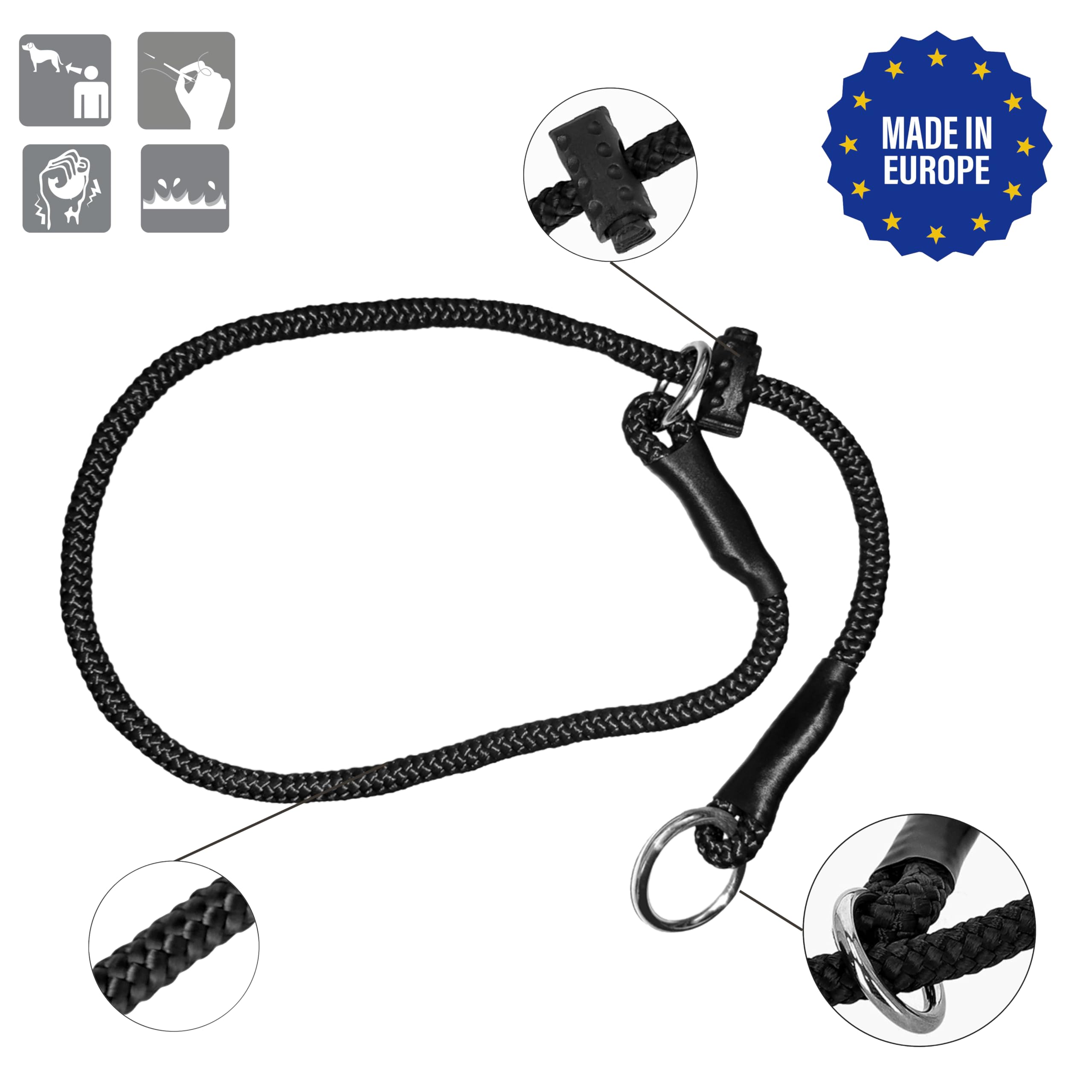 DINGO GEAR Choke Collar for Dog Training - Handmade Cord, Waterproof Black, Size M (50 cm) 3