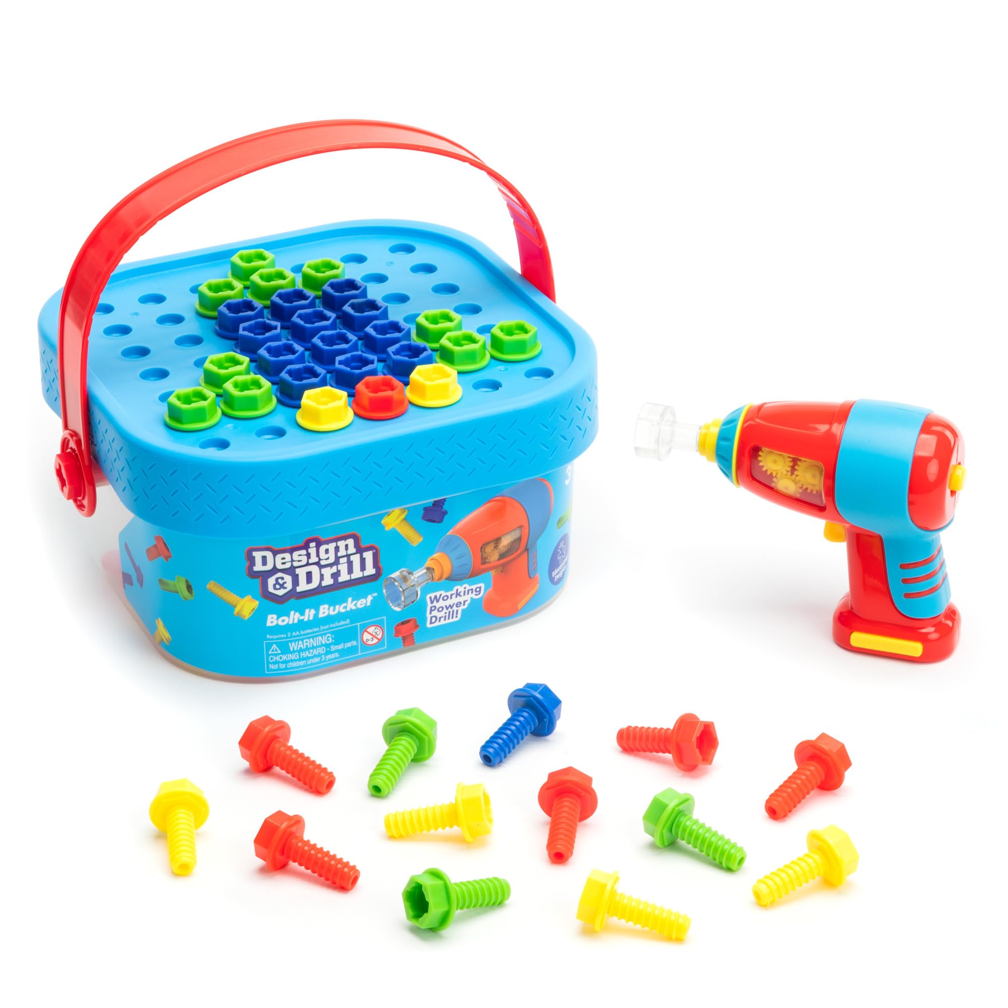 Educational Insights Design & Drill Bolt-It Bucket - STEM Toy for Ages 3+ | Portable | Includes Pattern Guide